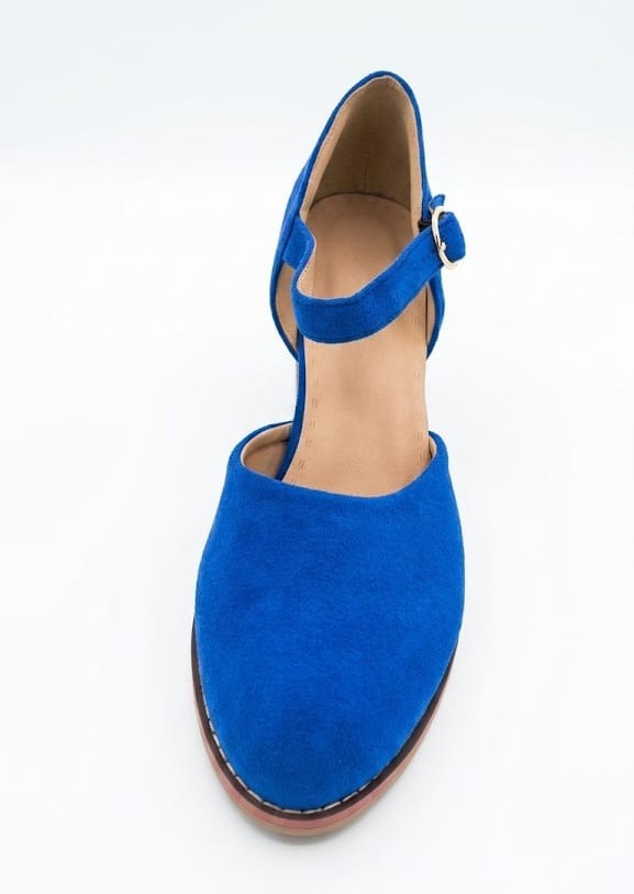 Blue Suede Crossdress Drag Queen Shoes Size 14 Men 16 Women Mary Janes Block Hee