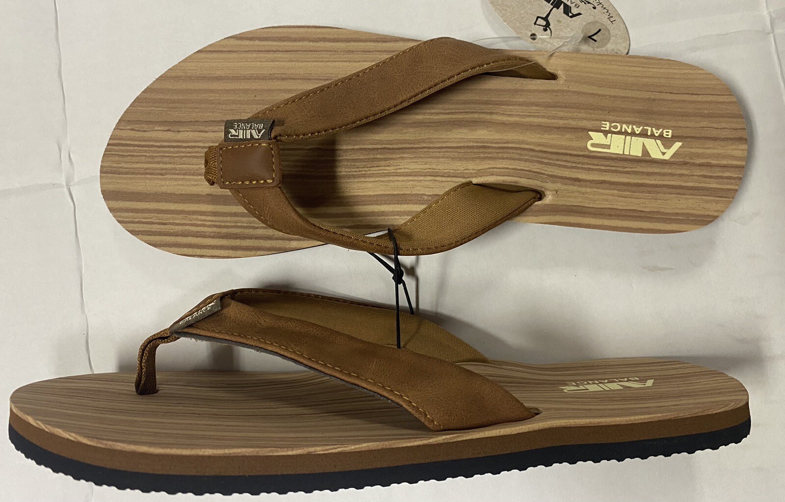 Air Balance Wood Grain Look Tan Strap Women’s 6 7 8 9 10 11 Flip Flops Sandals
