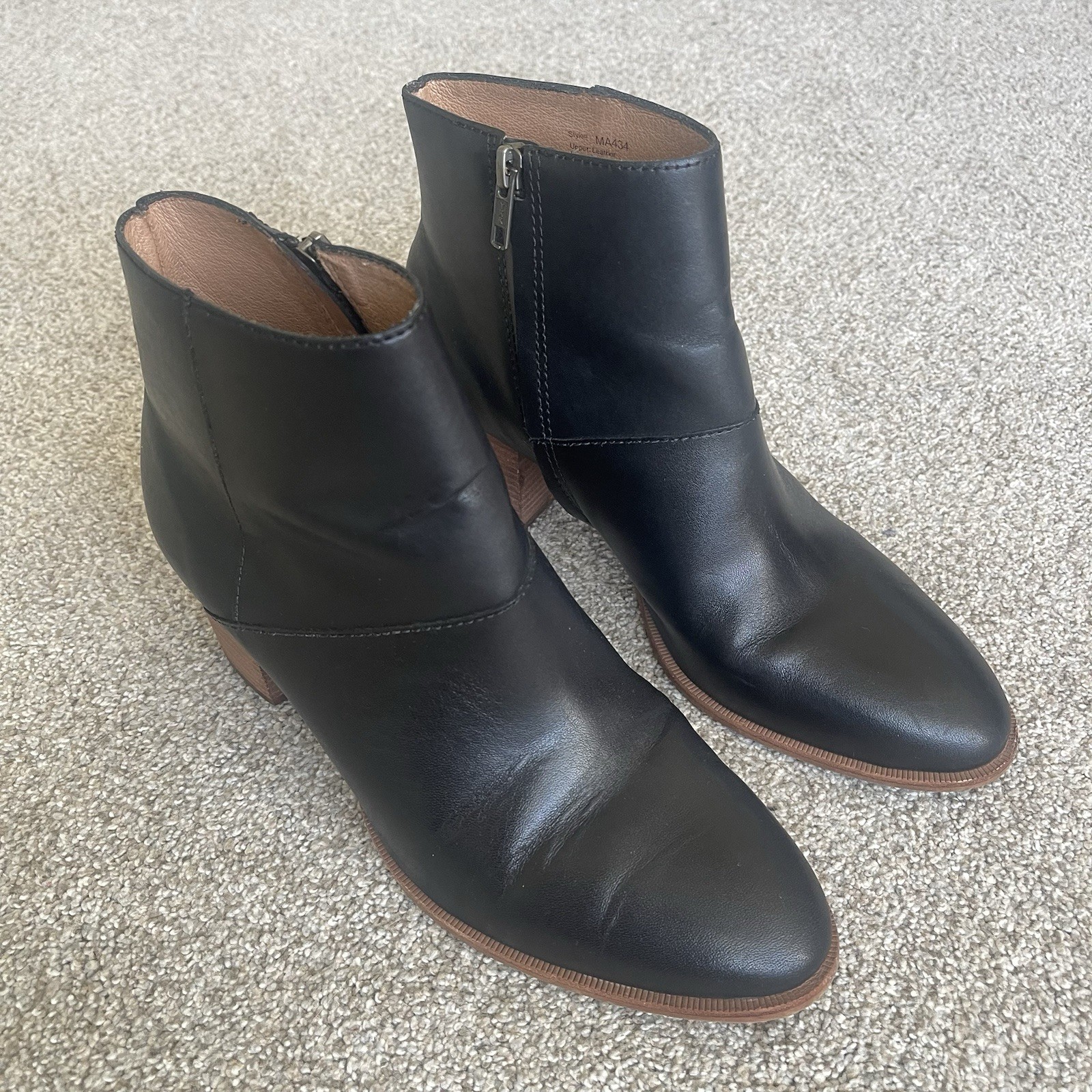 Madewell The Rosie Ankle Boots 9.5 True Black Leather / Wood Block Heel 2.5”