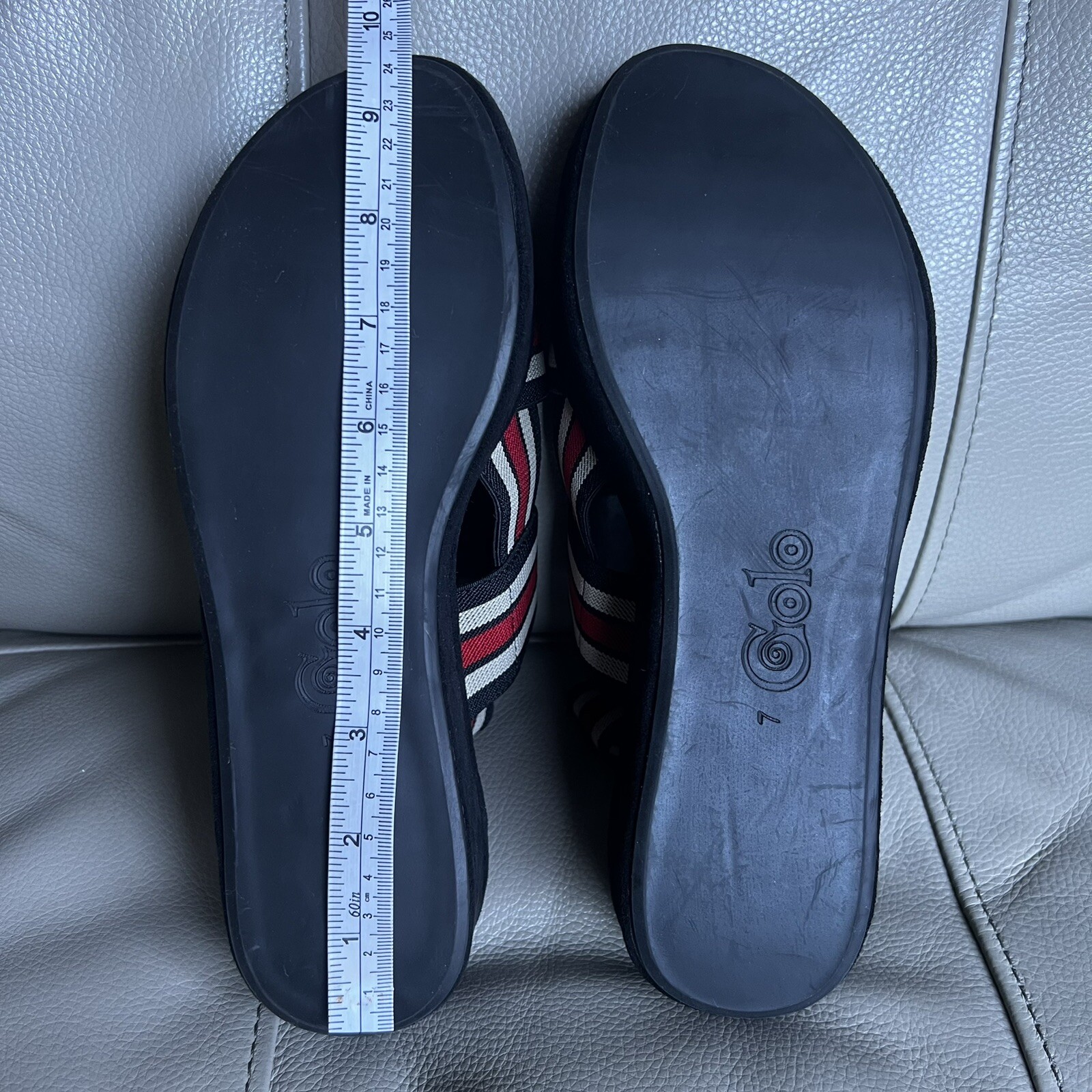 Golo Baird Elastic Strap Platform Sandal Sz 7 Black Red White Chunky Striped
