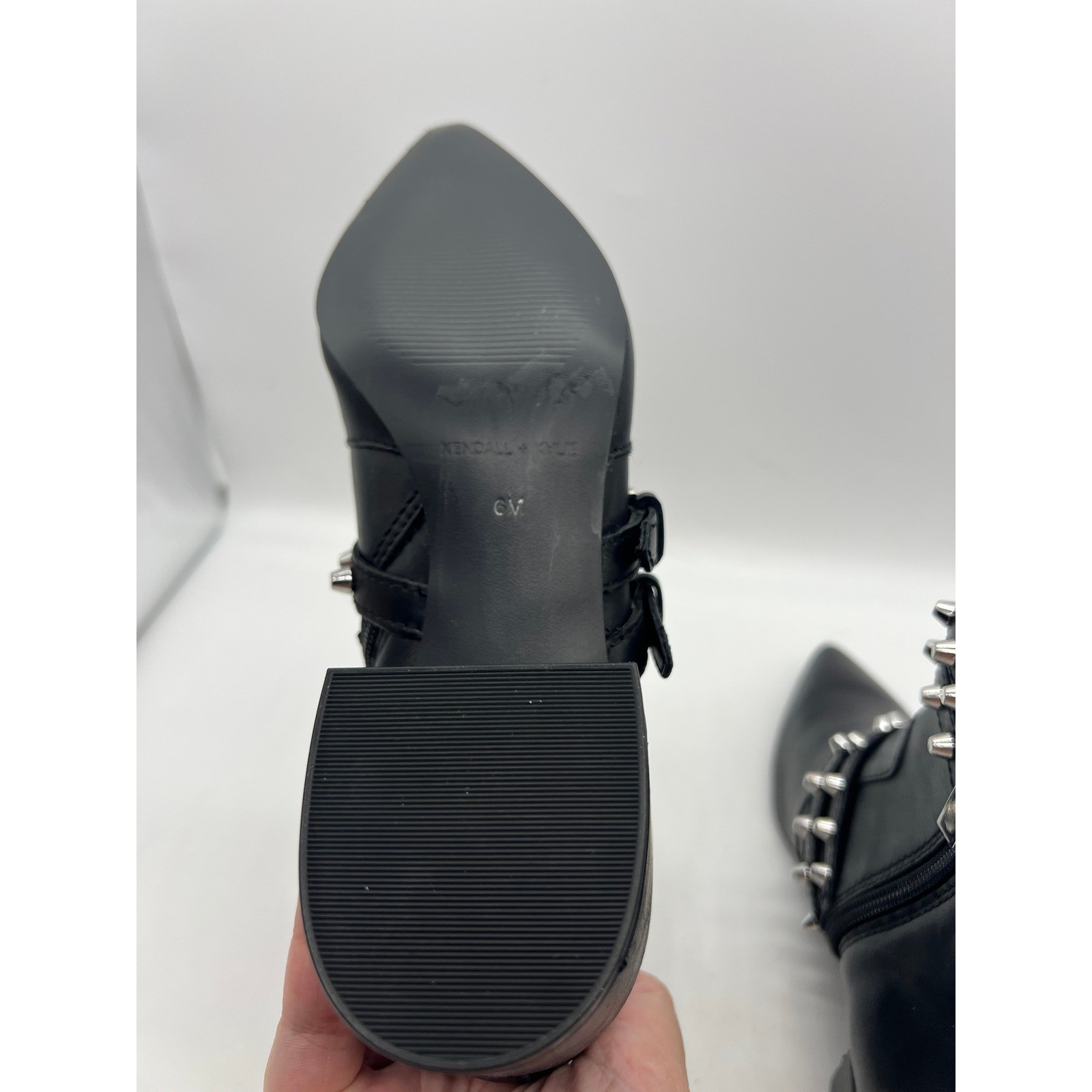 Kendall + Kylie Rada Studded Boots Grunge Moto Streetwear Black Leather Size 6M