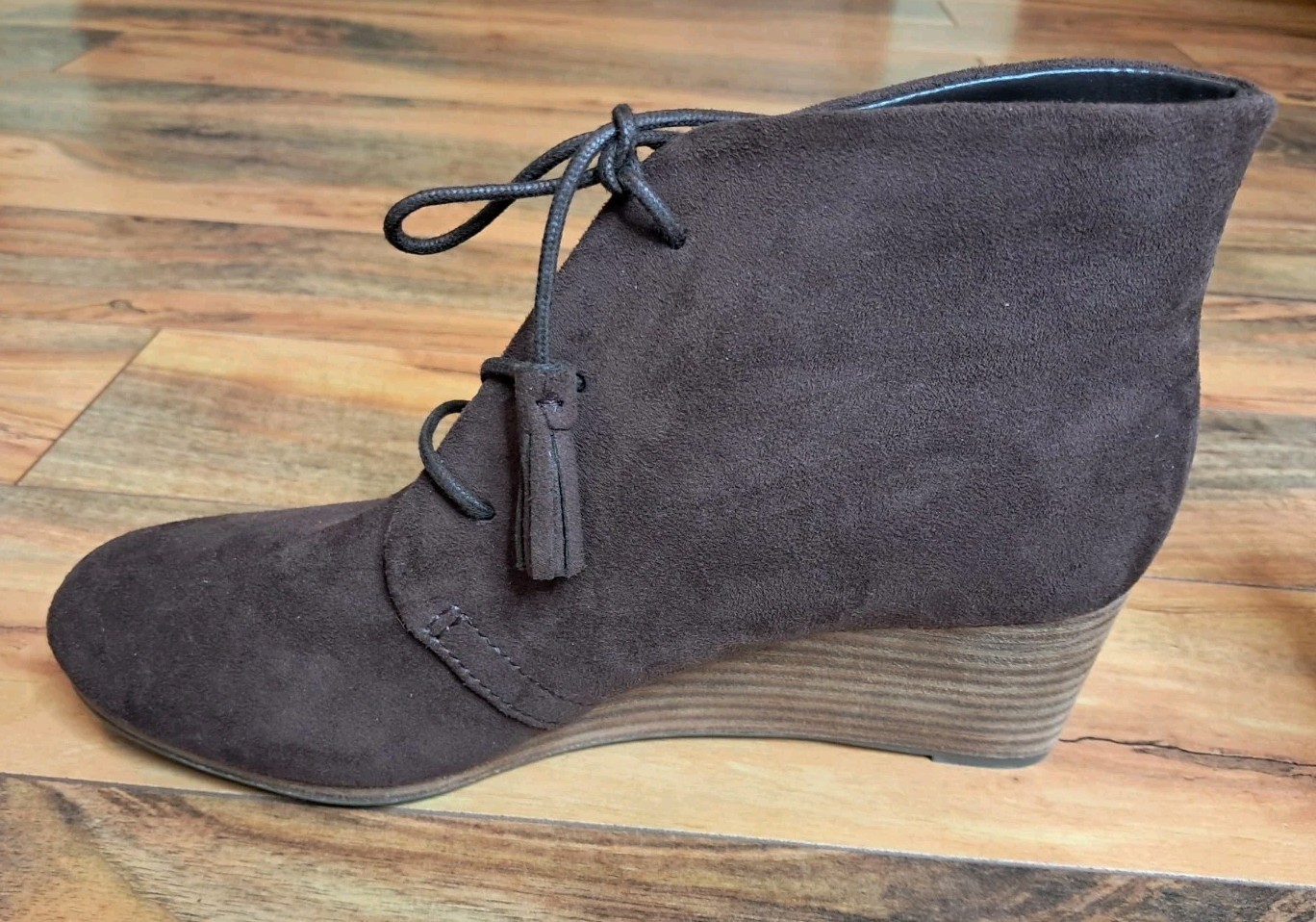 Dr. Scholls Boots Womens Dakota Wedge Ankle Booties Size 7 Brown Fabric Lace Up