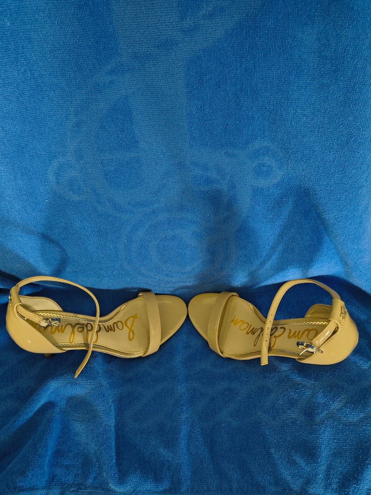 Sam Edelman Strapped Heels Size 6 Beige Toe Strap & Ankle Strap LOGO