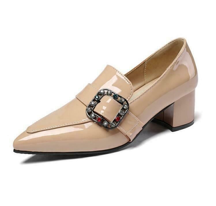 Women’s Block Heels Pointed Toe Rhinestone Pumps OL Work Business Formal Shoes