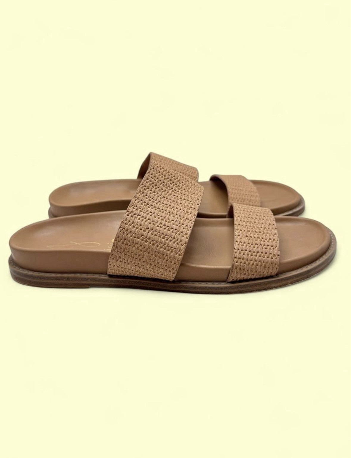 Joie Nimble Nell Double Strap Slide Beachy Sandals Size 6.5 Tan Brown Raffia