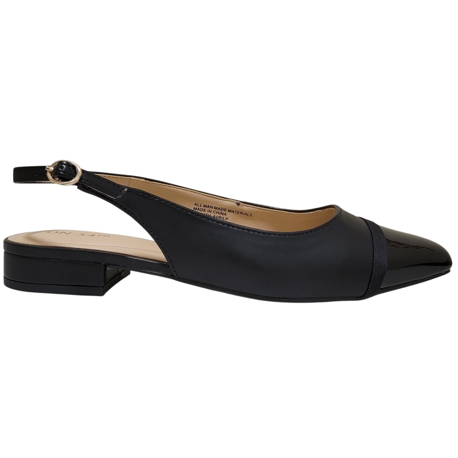 On 34th Women Avril Cap Top Slingback Flats Size US 9.5M Black Smooth