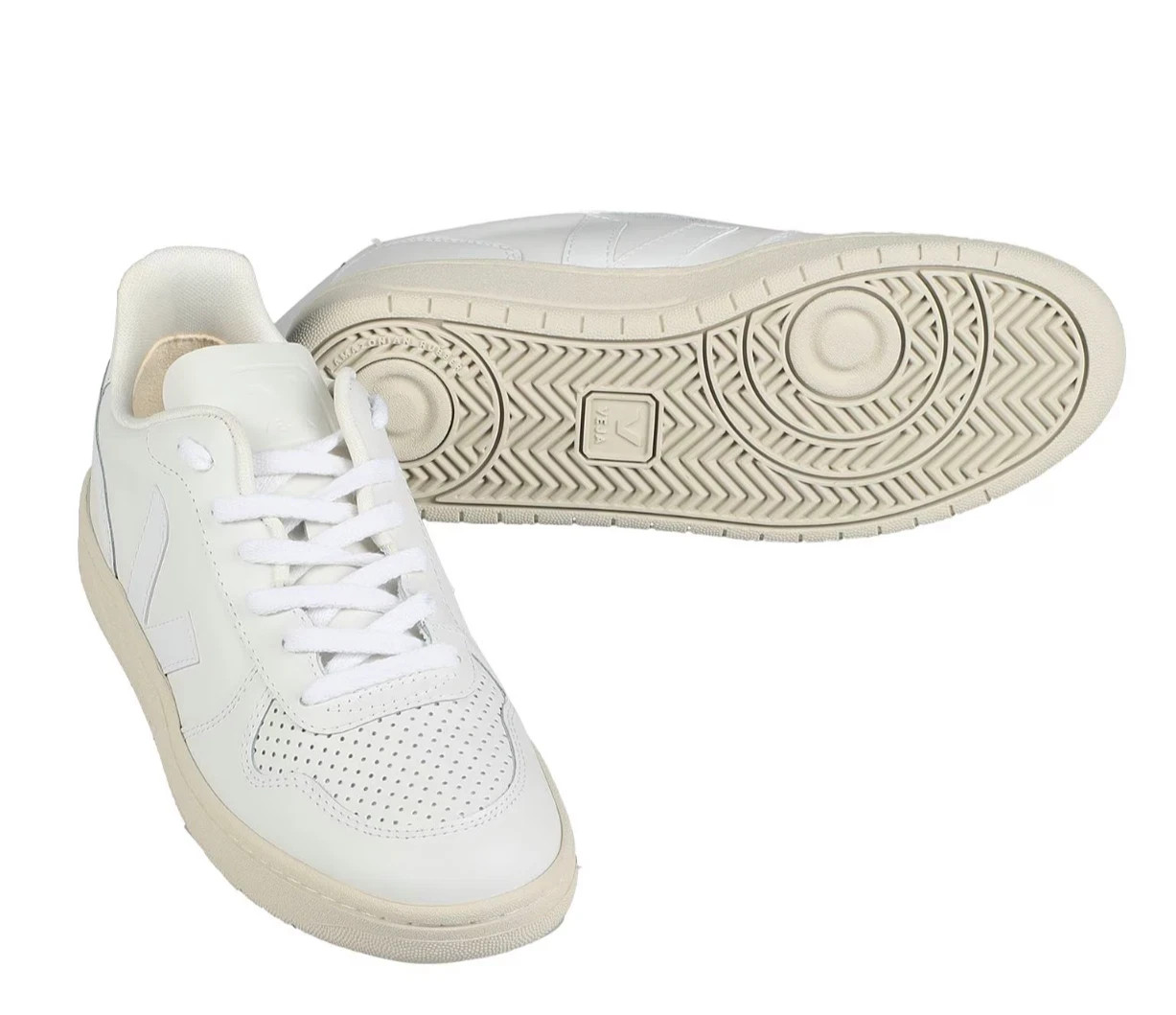 VEJA™ (Women’s 8.5) V-12 Leather Sneakers in Extra-White – $180