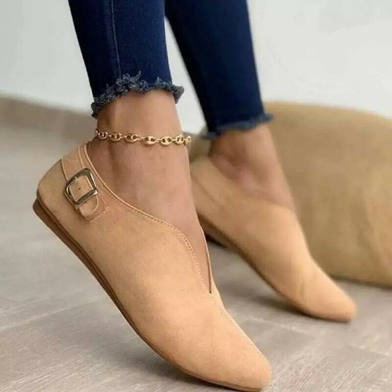 Ladies Faux Suede Shoes Womens Flats Pumps Comfy Office Work Slip On Loafer Size