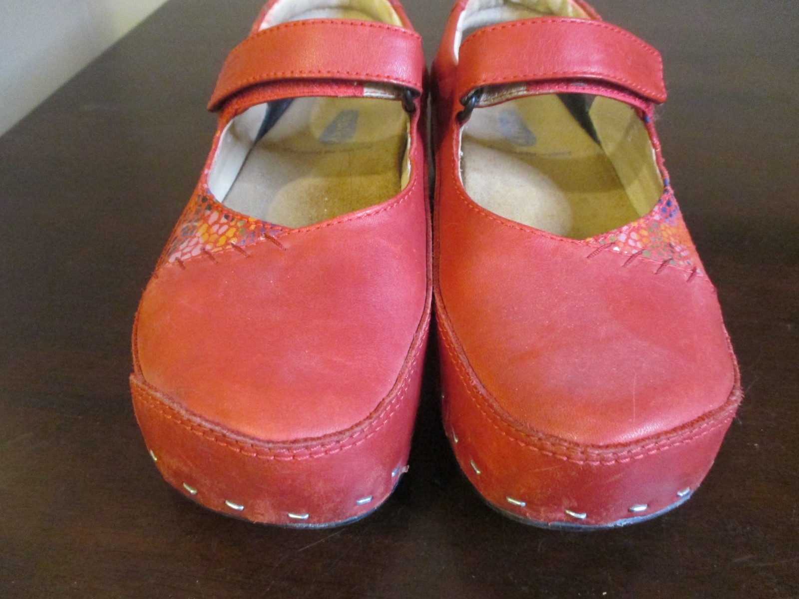 Wolky Red Leather Mary Jane Comfort Shoes Hook Loop Strap Women US 7 EU 38