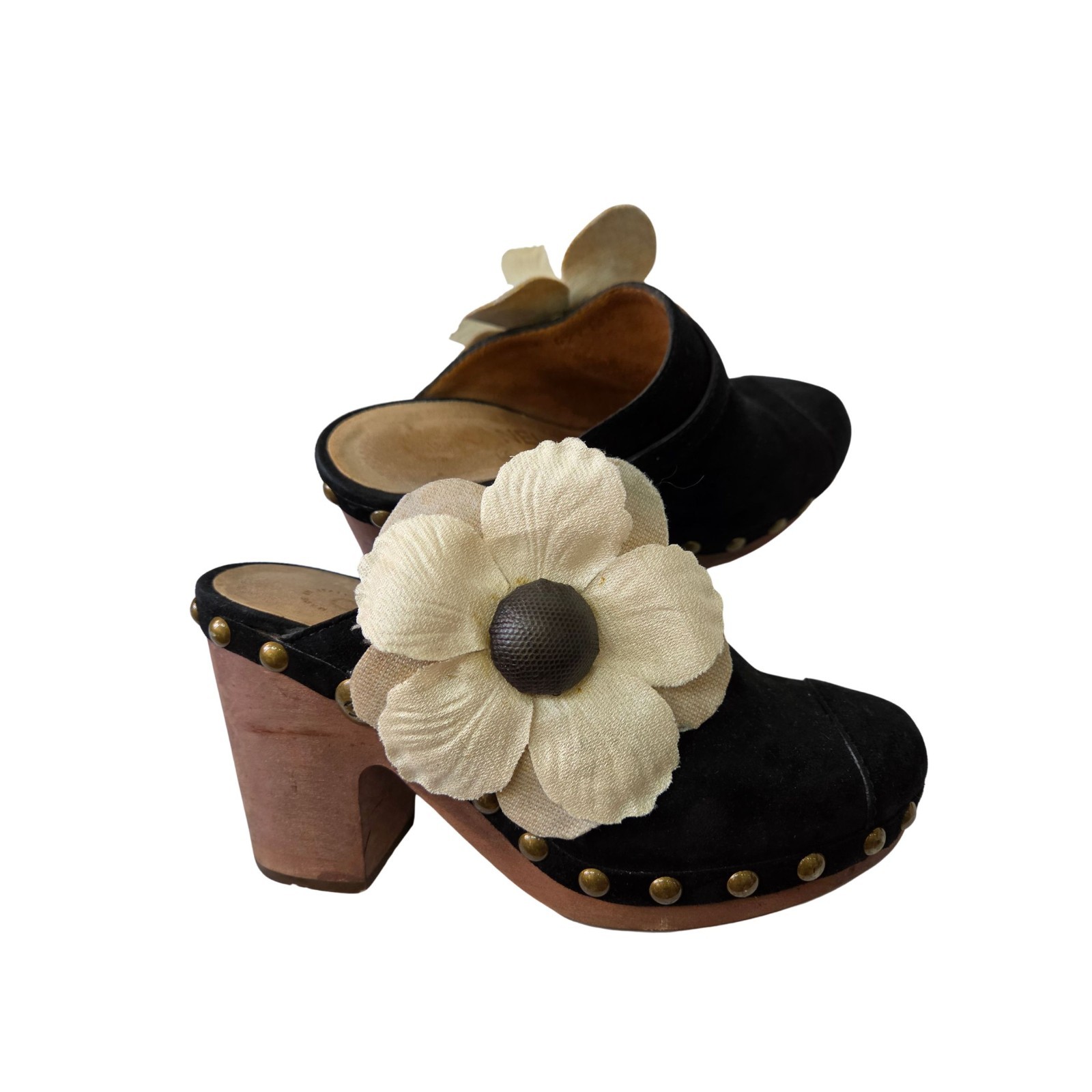 Chanel Spring 2010 Black Suede Clog Mule with Camellia Flower 3+» Heel – Size 37