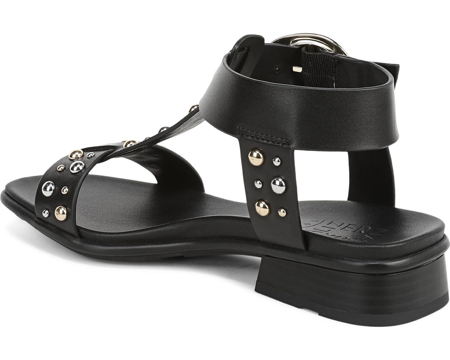 Naturalizer Women’s Brandy Stud T-Strap Buckle Strappy Sandal Black Leather 12W