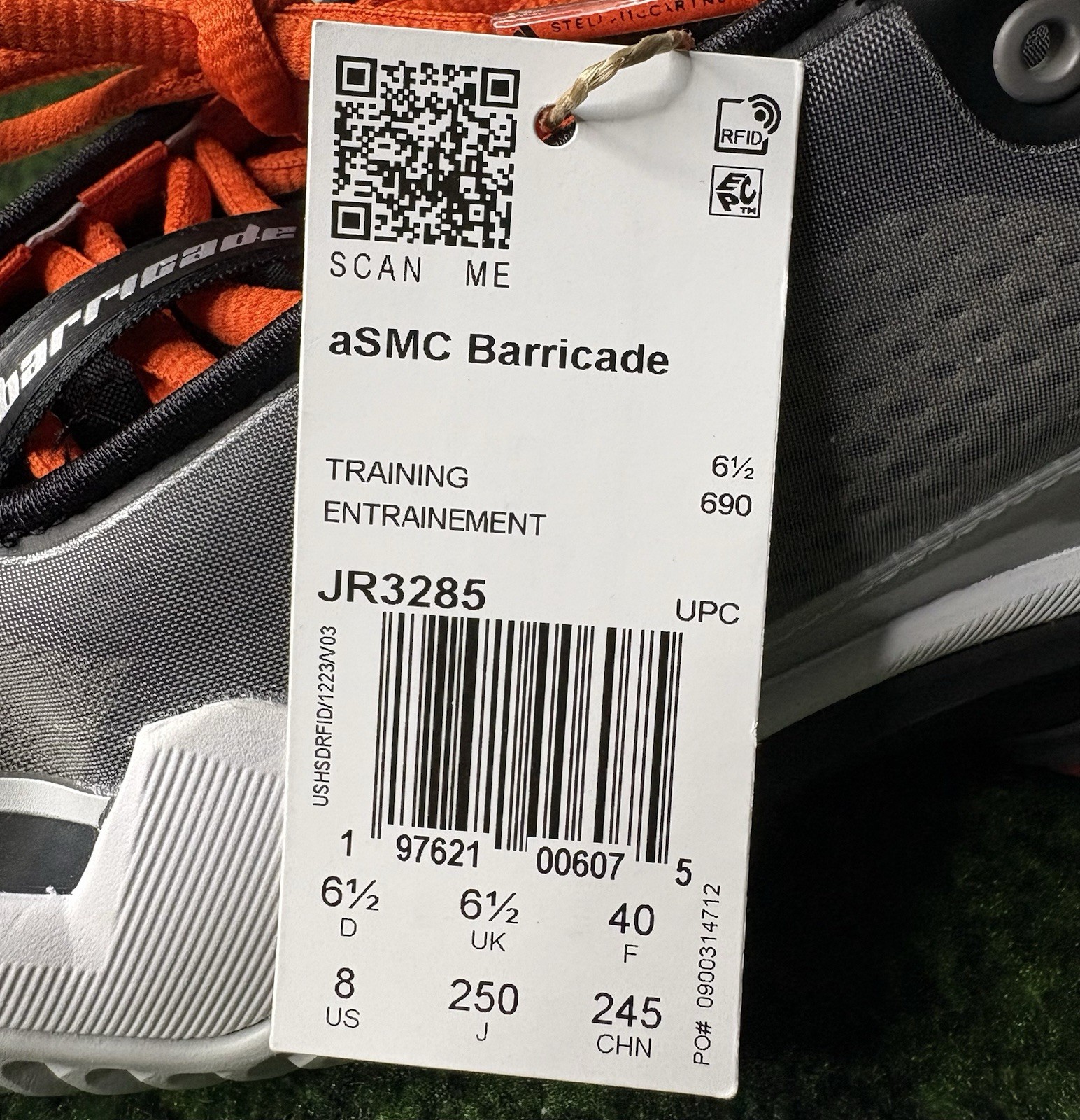 US W 8/M 7 – Stella McCartney x Adidas Barricade “Charcoal Orange” JR3285