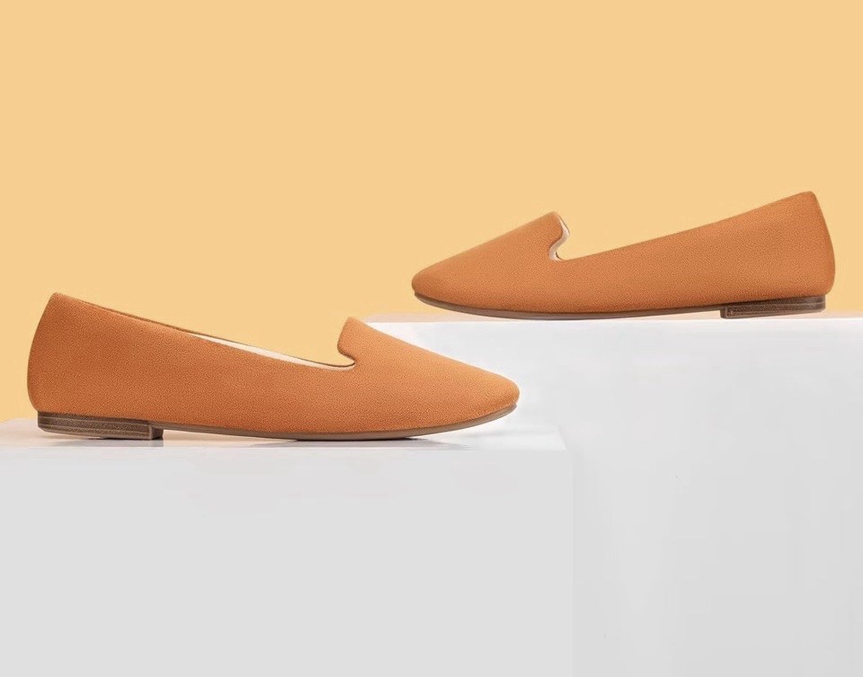 MUSSHOE Flats Shoes for Women Slip on Round Toe Comfortable Tan Microfiber N 7