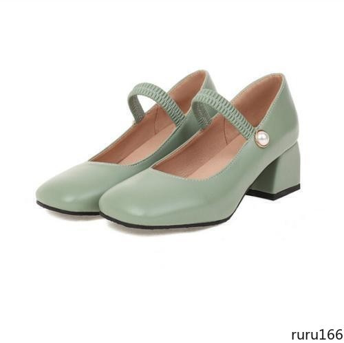 Women Square Toe Mary Jane Pumps Elastic Ankle Strap Block Casual Dress Shoes