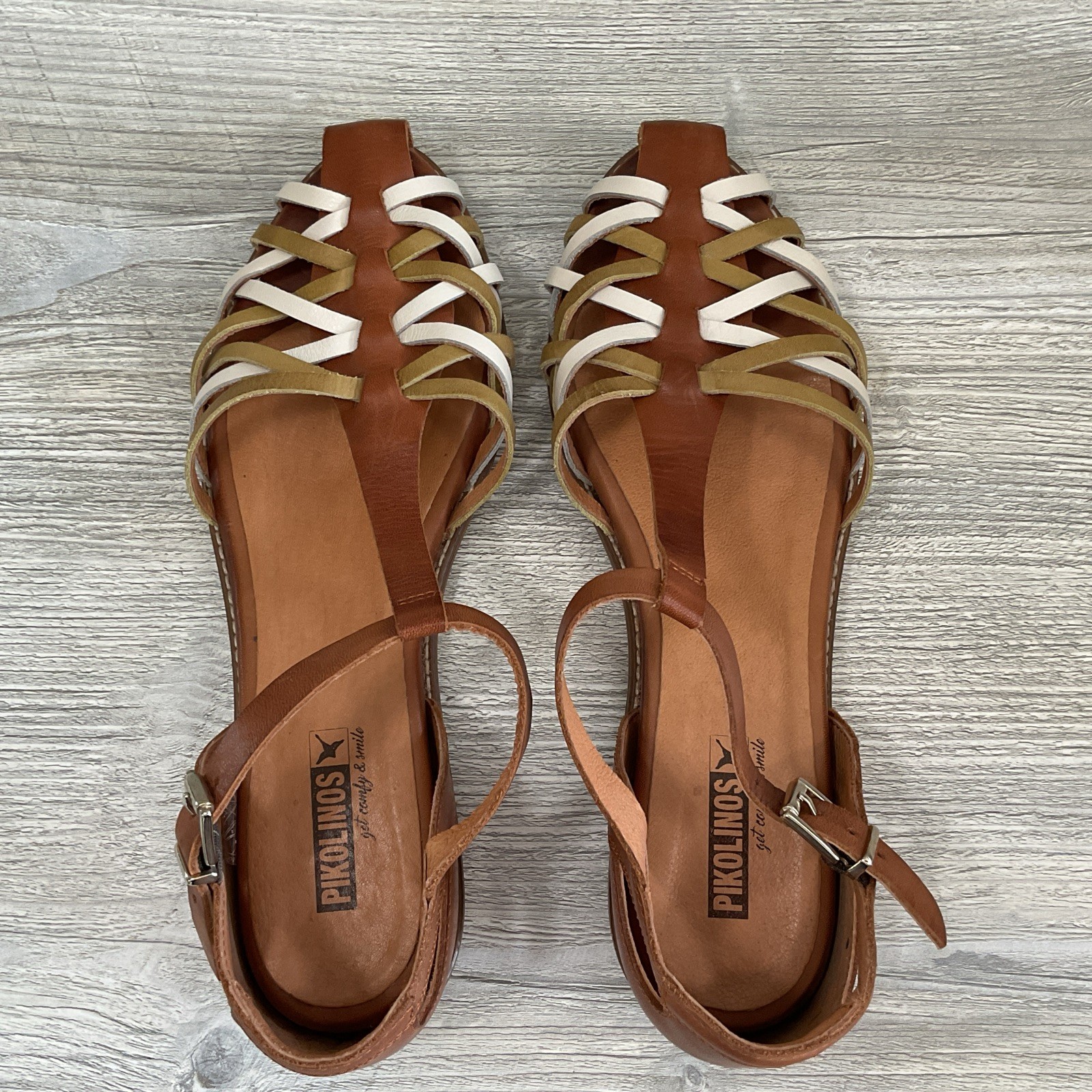 Pikolinos Womens 3 Tone Leather Slingback Sandals Ankle Strap Size 41 EU 10.5 US