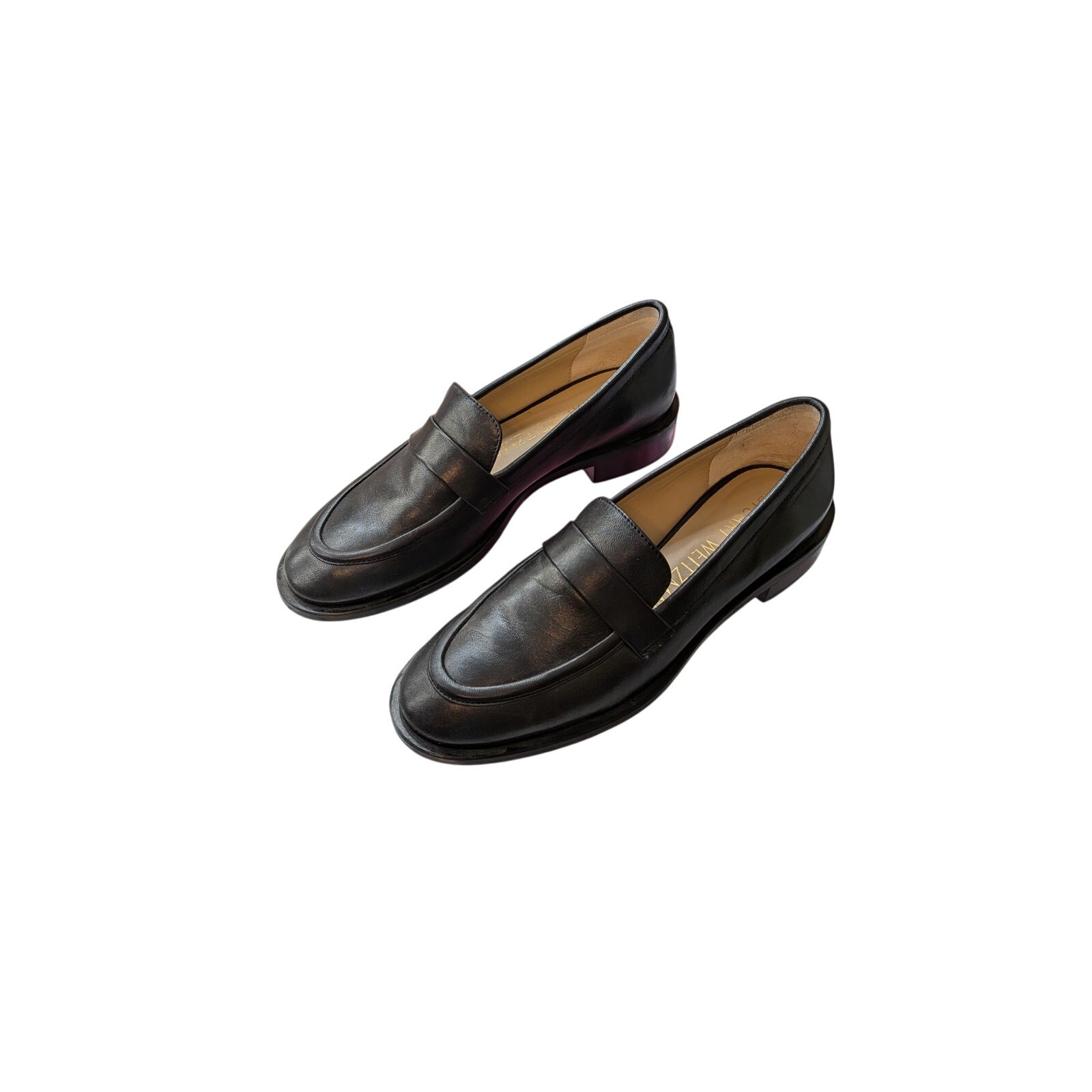 Stuart Weitzman Classic Black Leather Loafers Size 6.5 B Minimalist Designer