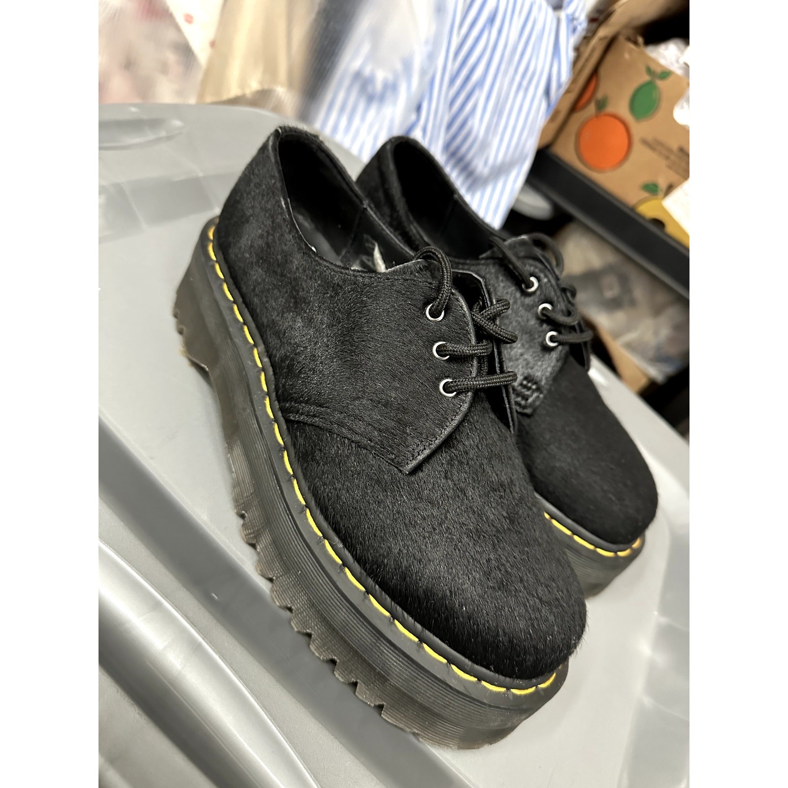 Dr. Martens 1461 Quad Black Hair-On Platform Oxford Shoes Women’s 9 Men’s 8