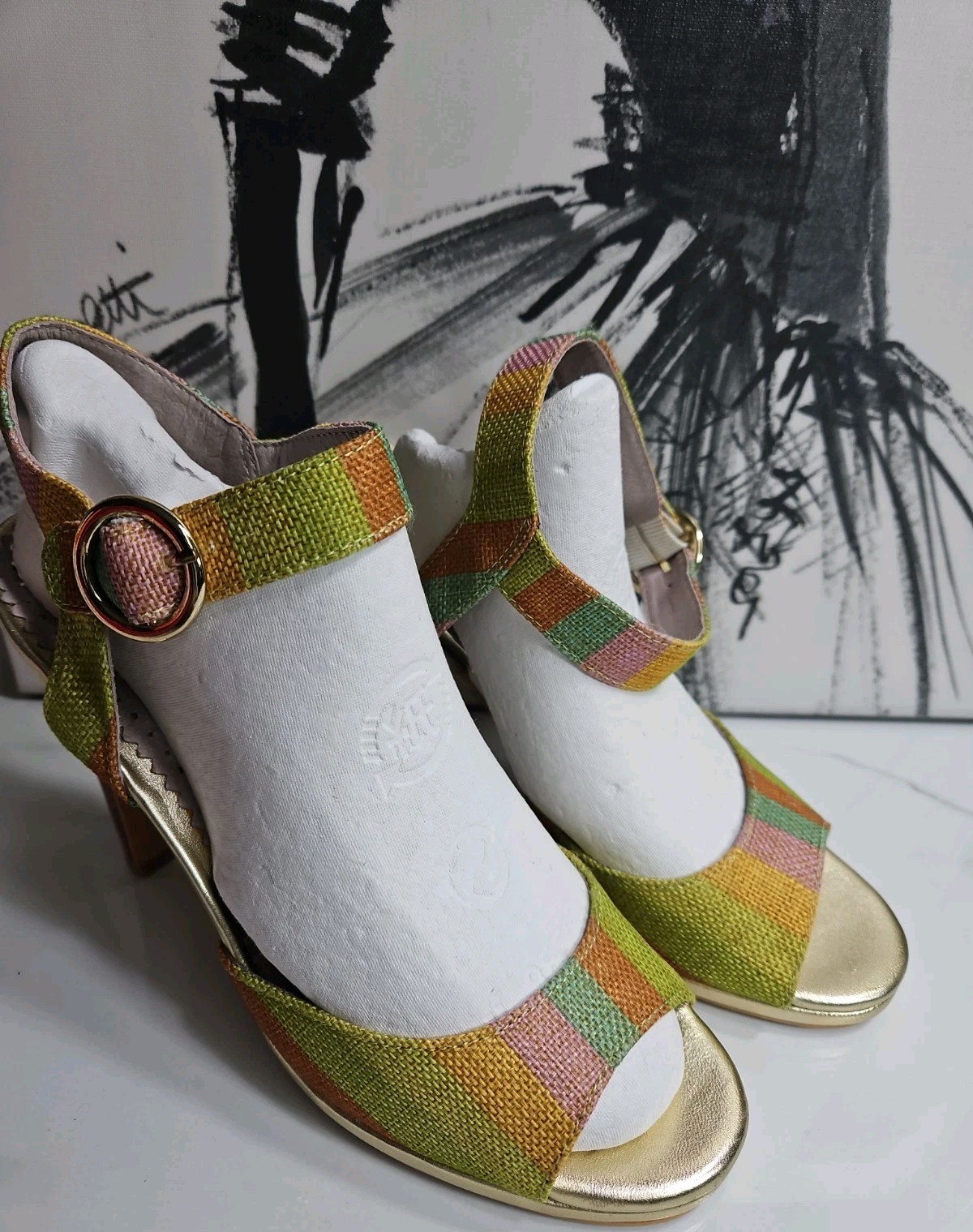 Farylrobin Woven Textile Multicolor 4″ Heels Pump Strappy Sandal 7