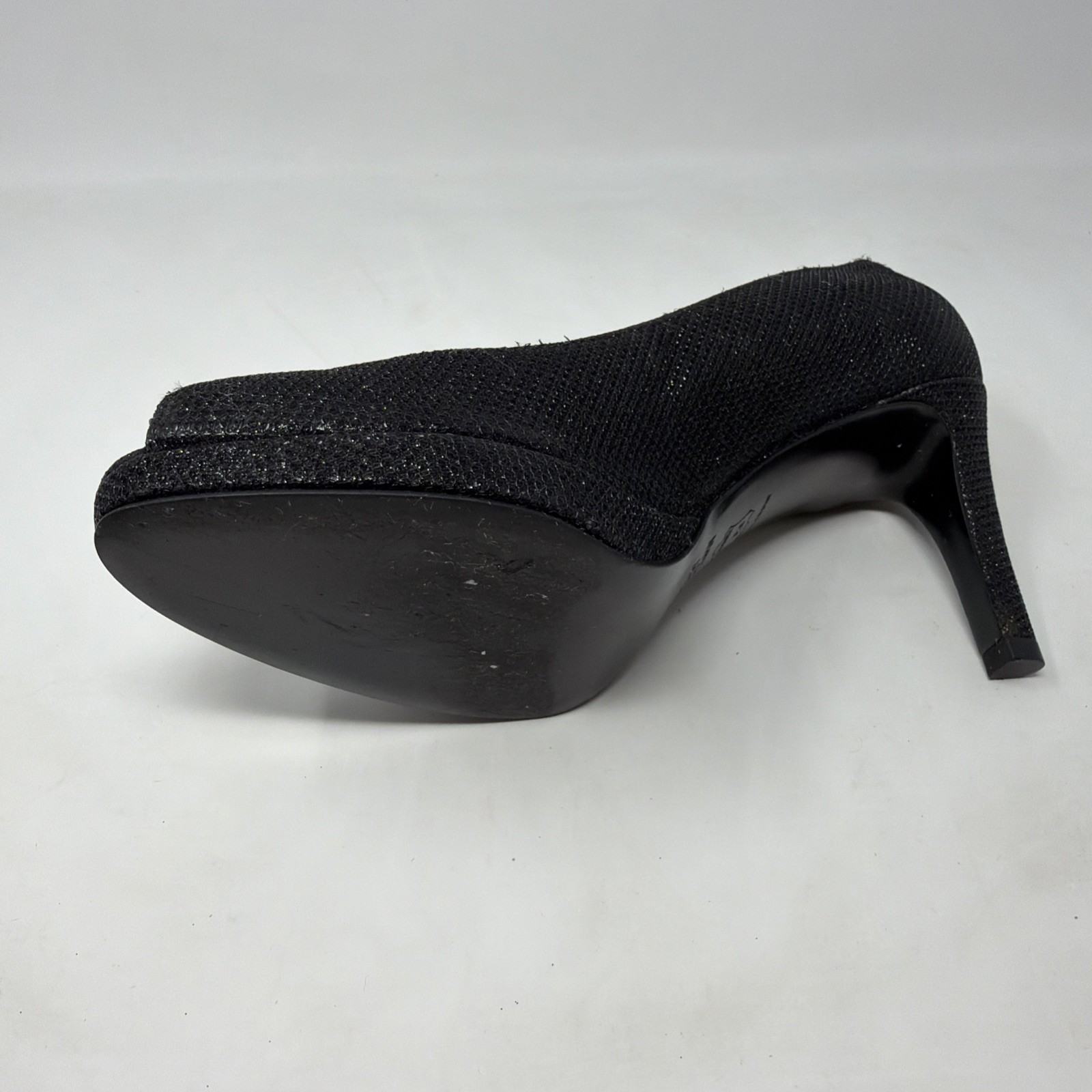 Stuart Weitzman Black Textured Open Peep Toe Heels Shoes 6 Wide W Leather Sole
