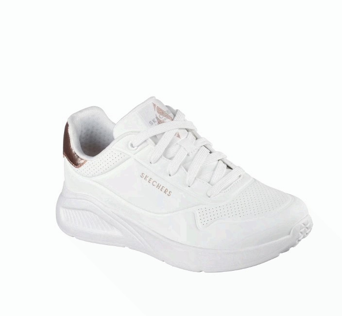 Skechers Women’s Street UNO LITE – SHIMMER ALONG WHITE- size MEDIUM
