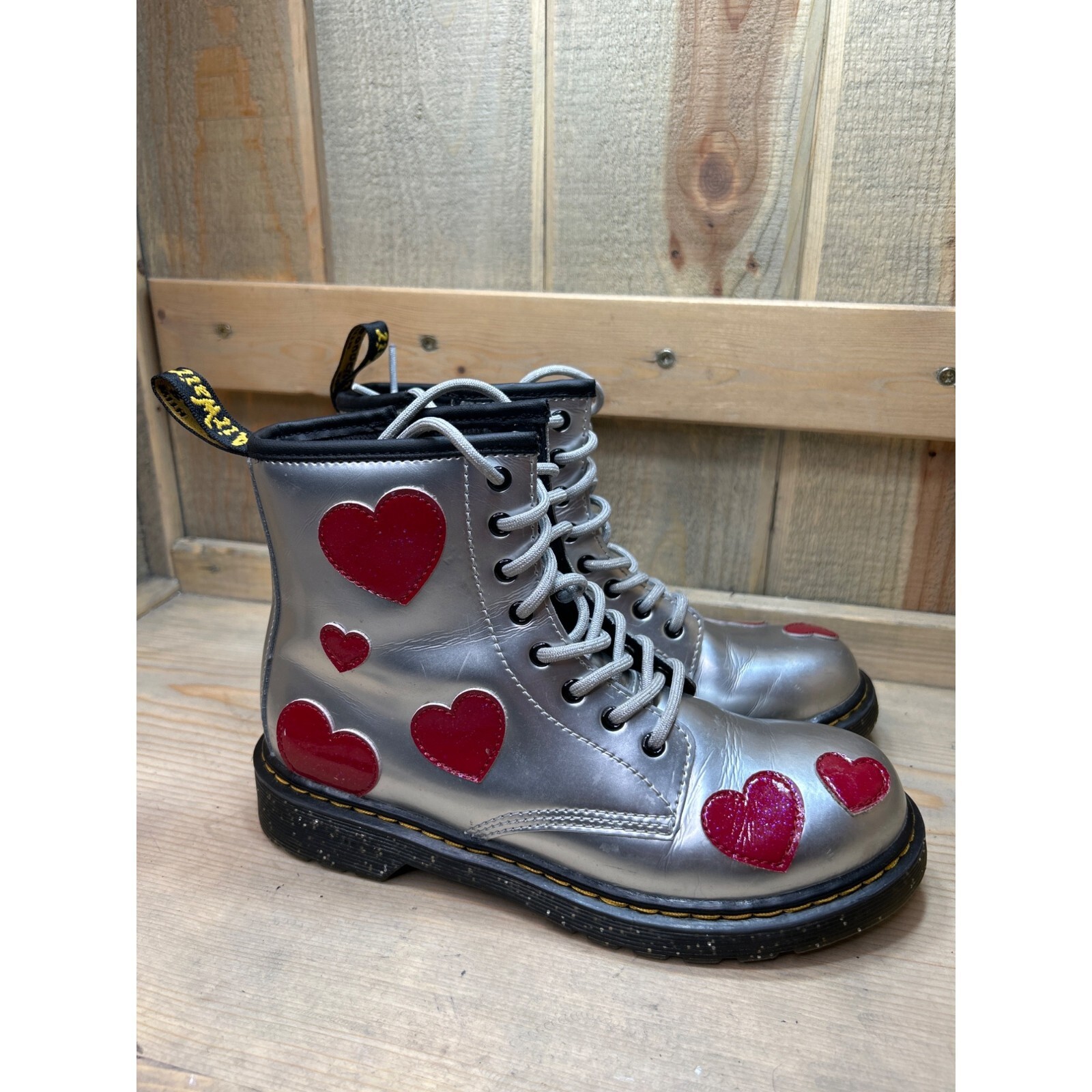 Dr. Martens 1460 J Silver Hearts Boots Metallic US 5L UK 3 EU 36 Glitter 1460J