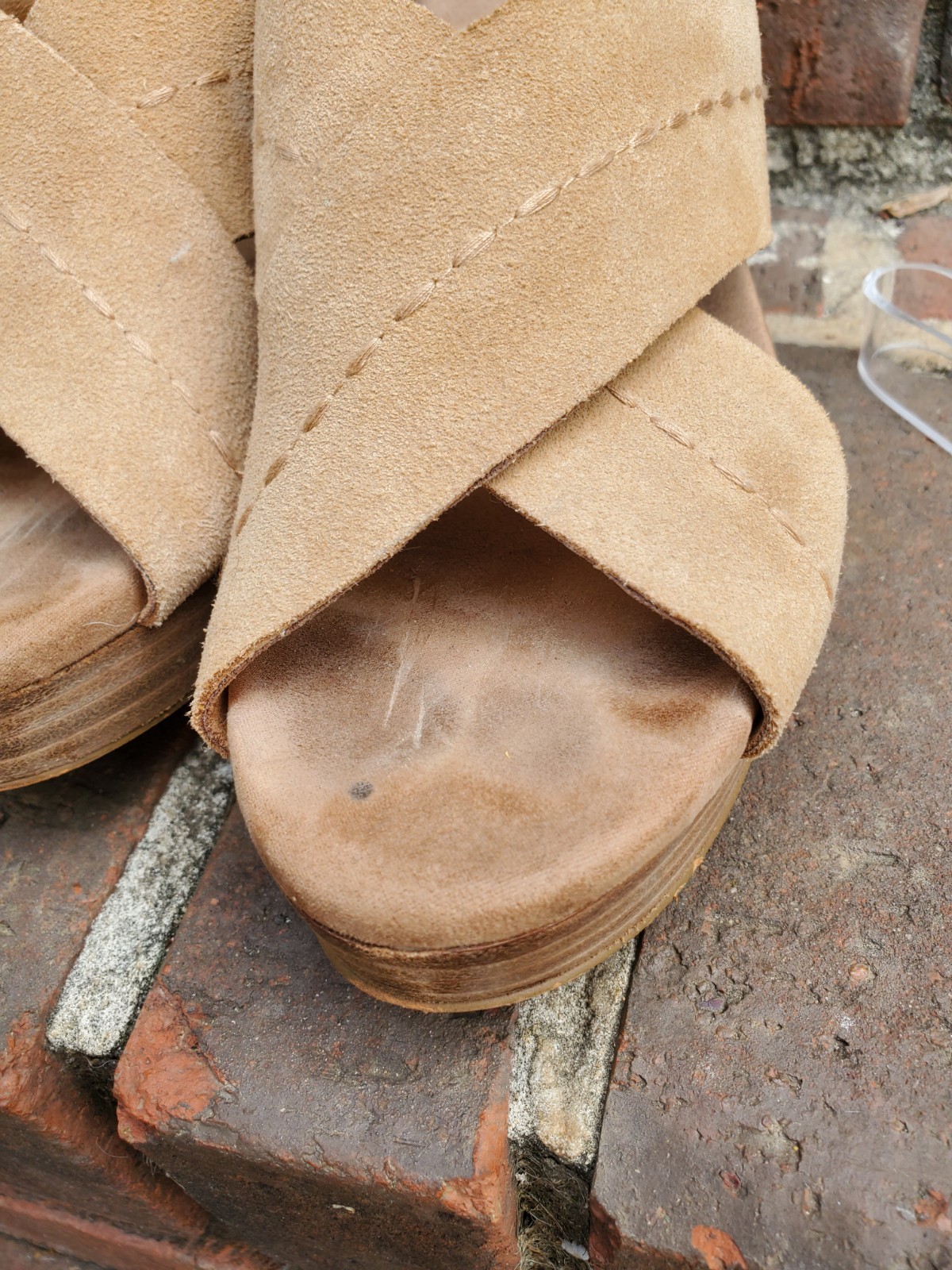 TOMS Ibiza Stiched Suede 3.5″ Heeled Sandal●Camel Colored●Good/Clean Cond●Sz.8.5