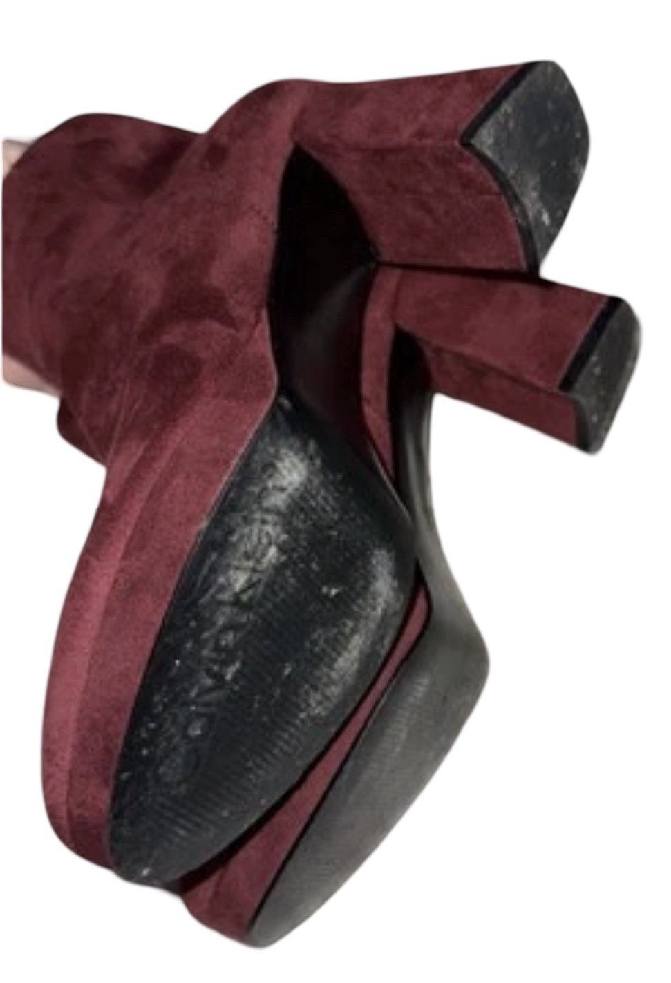 CALVIN KLEIN KCUDA2 Burgundy Faux Suede 2.5″ Block Heel Boots Women’s Size 6M