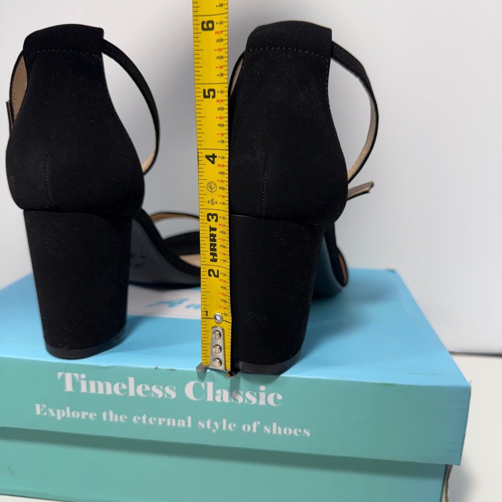 Ankis Women Black Faux Suede Block Heel Ankle Strap Sandals Size 7.5 Open Toe
