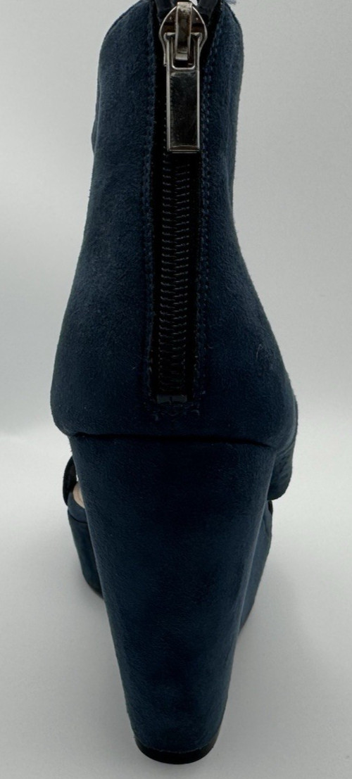 Bar III Siren Platform Ankle Zipper Cuff Wedge Blue Wing Teal Suede Shoes 10M