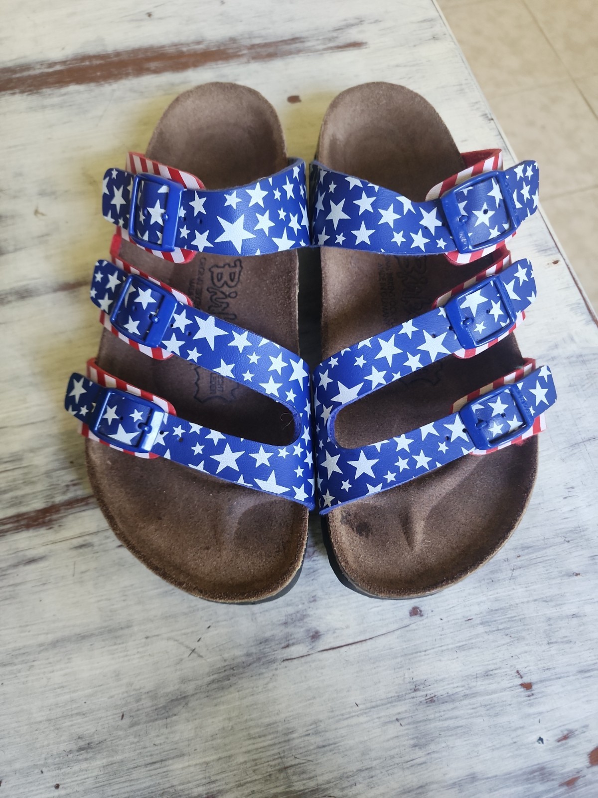 Birki’s Birkenstock Women 8 Patriotic Sandals Red White Blue Stars Strap
