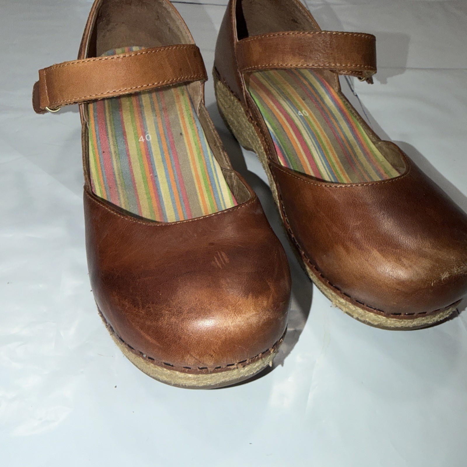 Dansko Maryjane Ankle Strap BROWN Full Grain Leather Clogs, EU 40, USA 9.5-10