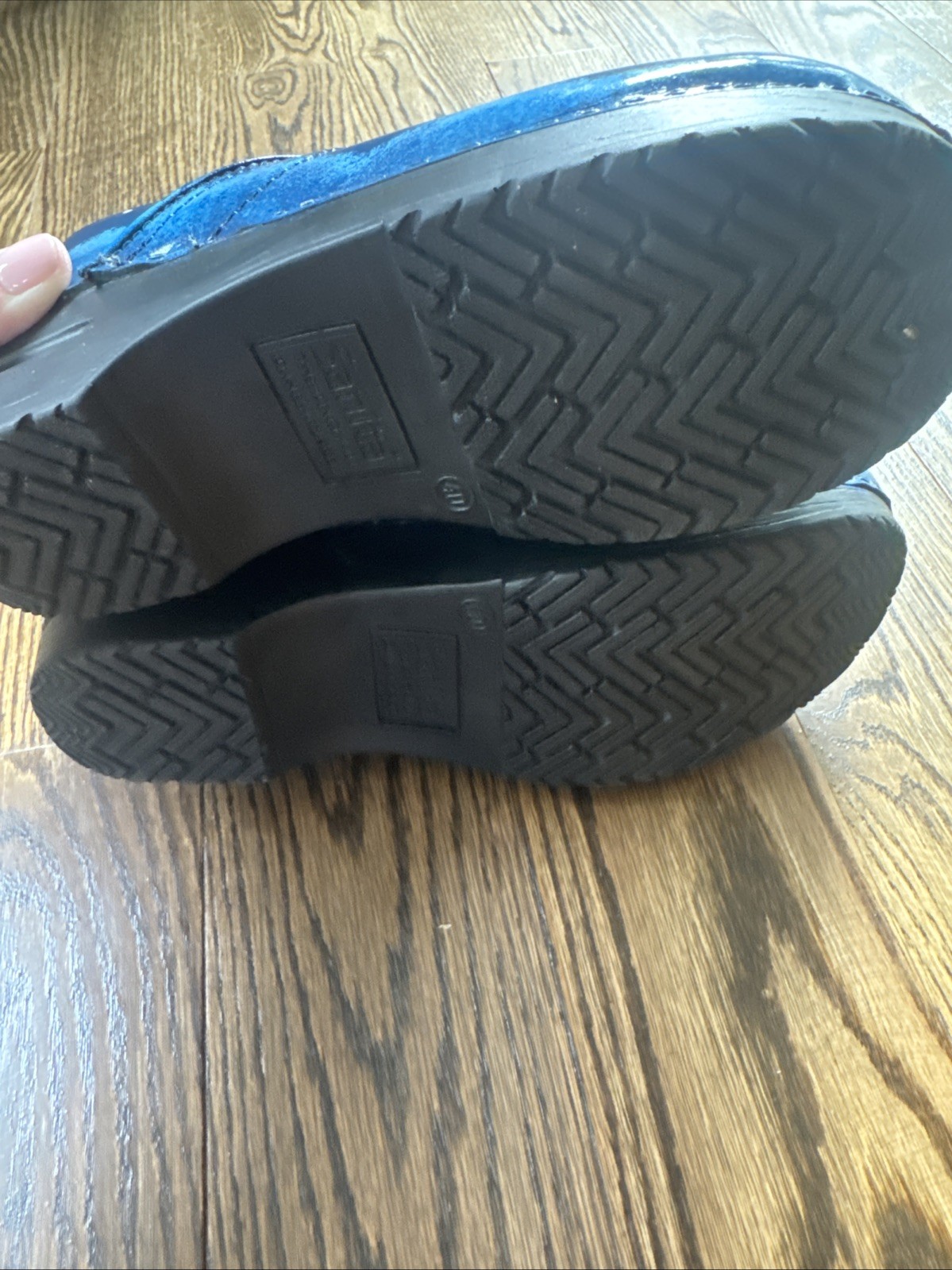 Sanita Moon Stars Hand Painted Danish Clogs Size 40 Blue Leather EUC
