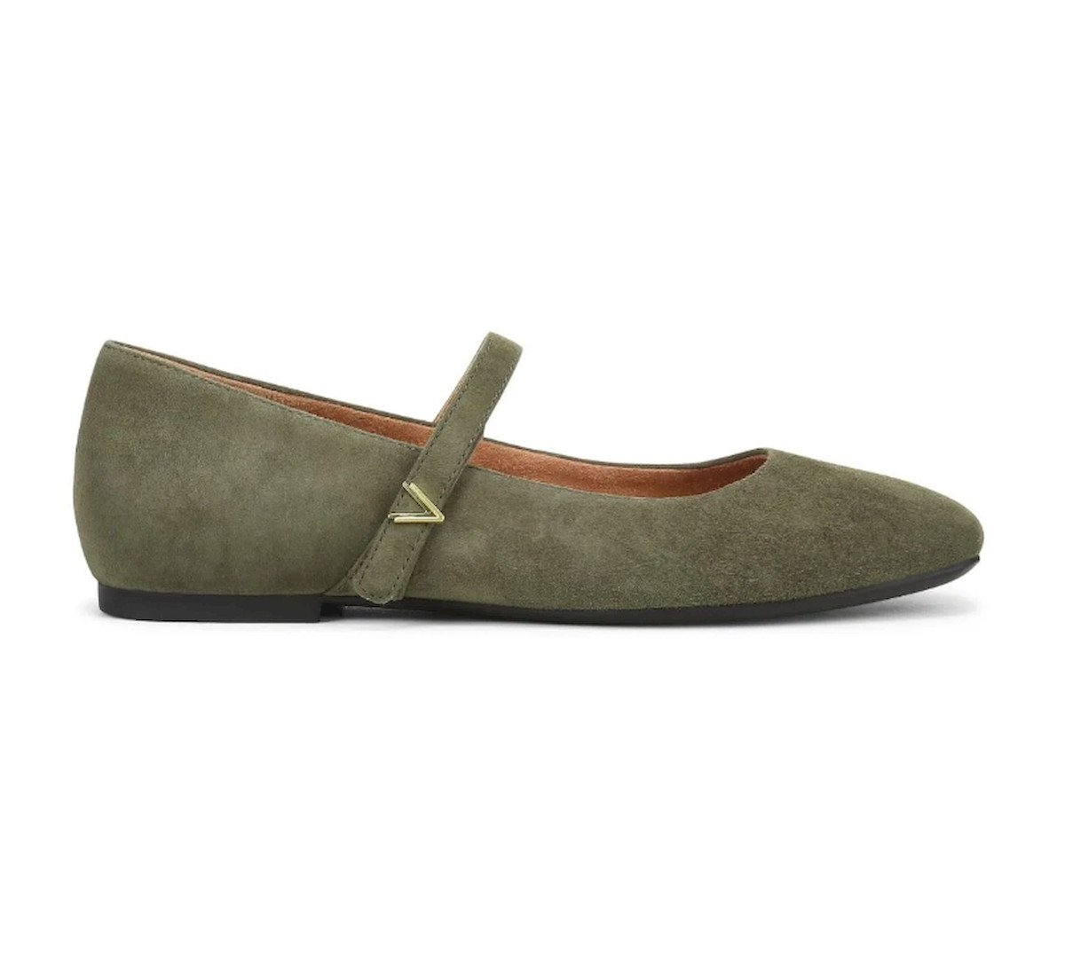 Vionic Alameda Mary Jane Flat – Dark Olive Suede, MEDIUM