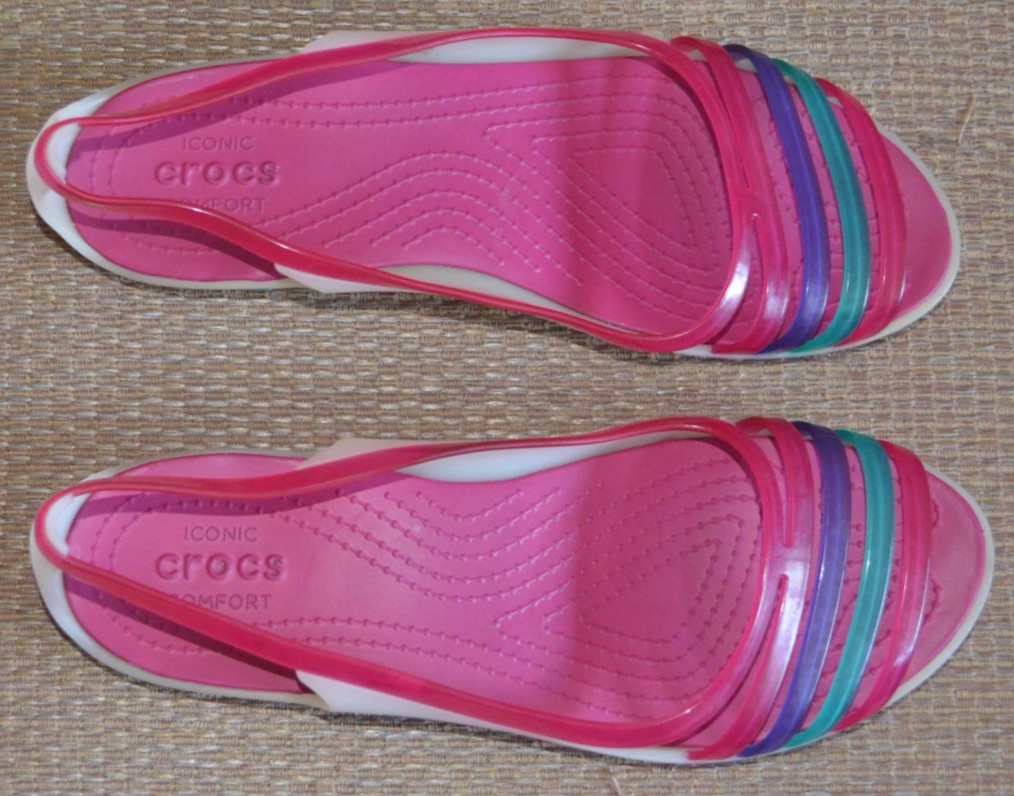 Iconic Crocs Isabella Huarache Jelly Flats Slip On Comfort Sandals Open Toe Sz 9