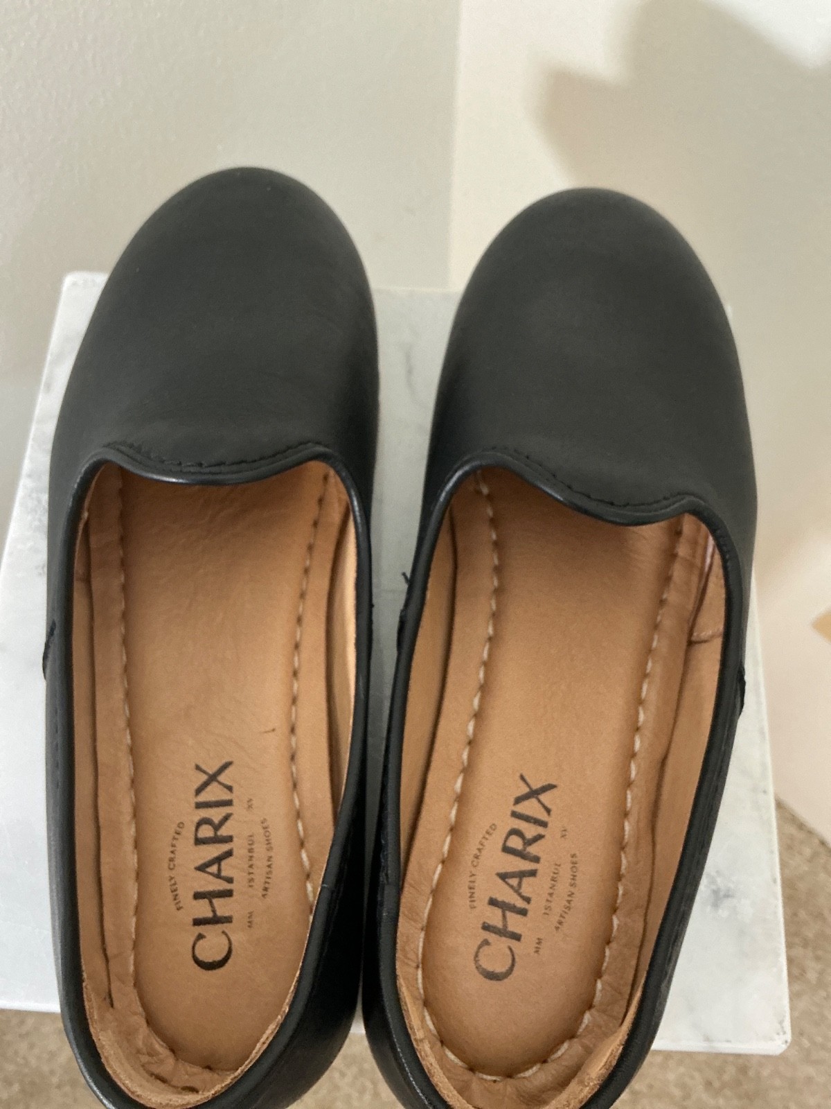 CHARIX SHOES BLACK LEATHER SLIP-ON COMFORT STYLE QUALITY HANDMADE SIZE 37/6.5