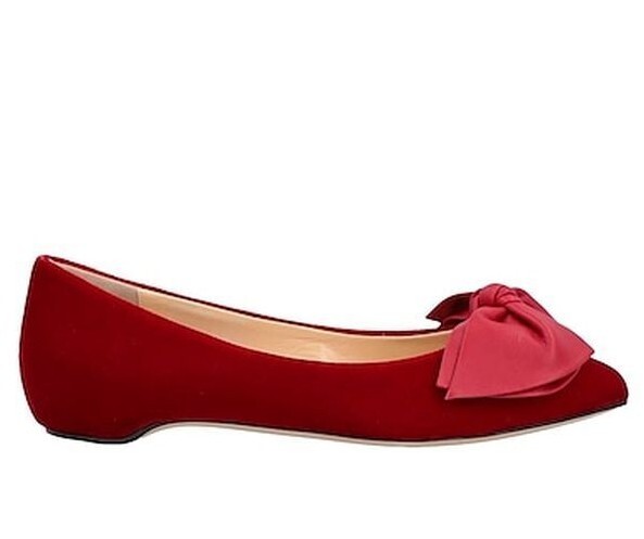 NIB Chiara Boni La Petite Robe Red Bow Accent Velvet Ballet Flats 7/37 Italy