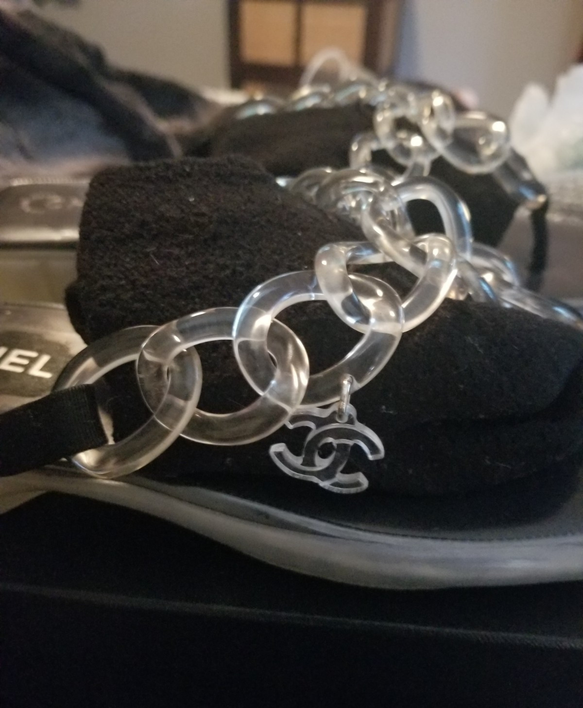 Chanel Sandals 42 Lucite Chain Link Classic CC Hanging Logo 10.5 – 11 Vintage