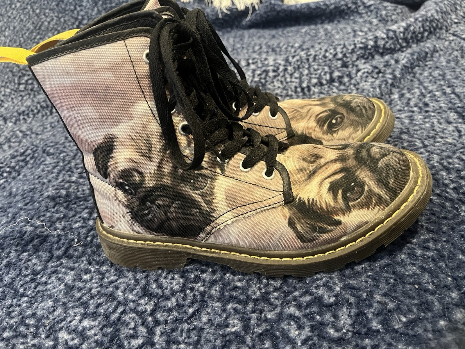 Dr. Martens Style Pug Combat Boots with Pug Face Graphics In Women’s Size 7 US