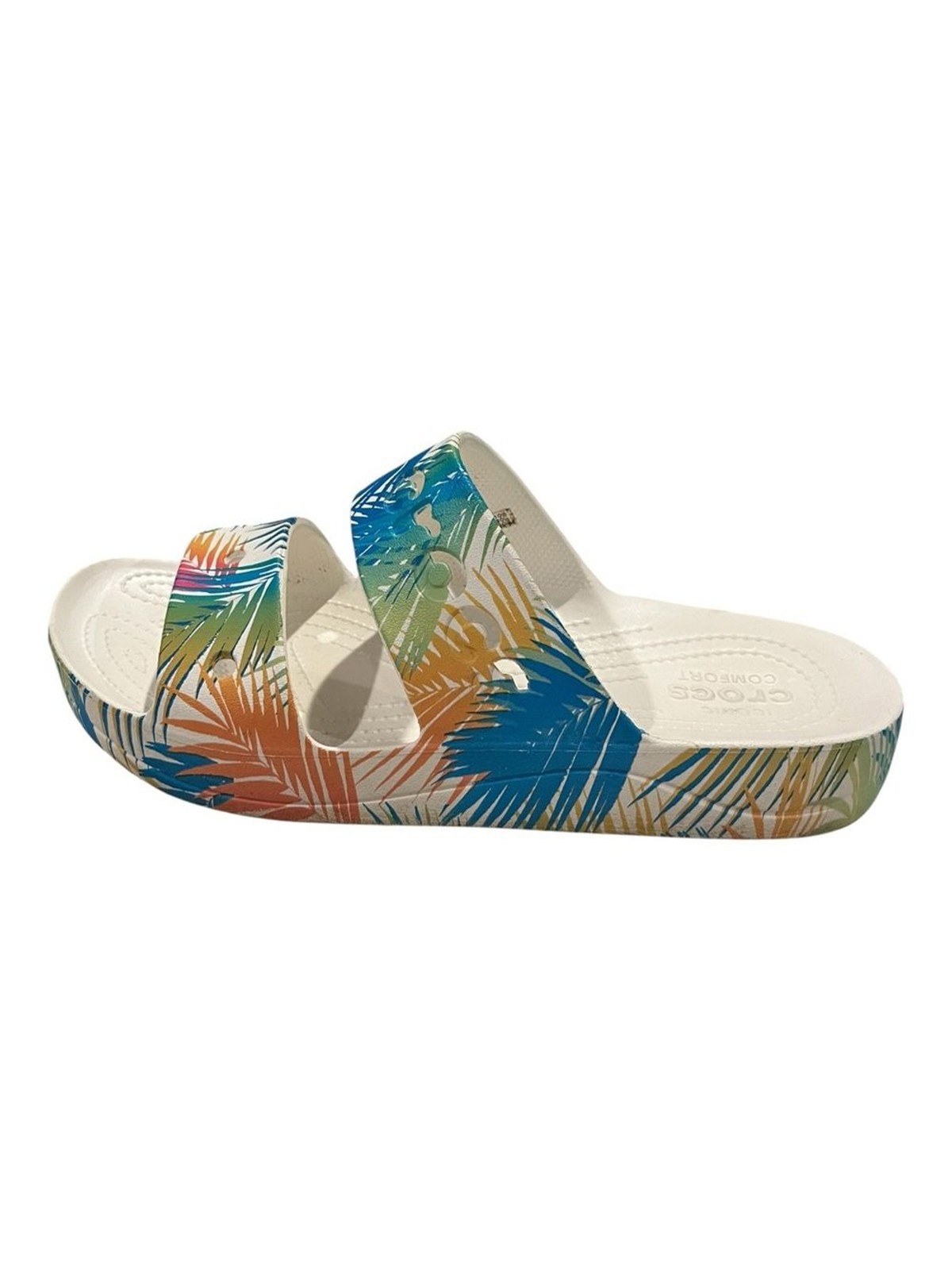 Crocs Baya Platform Slide Sandals Tropical Palm Print White Pink Green Size 10