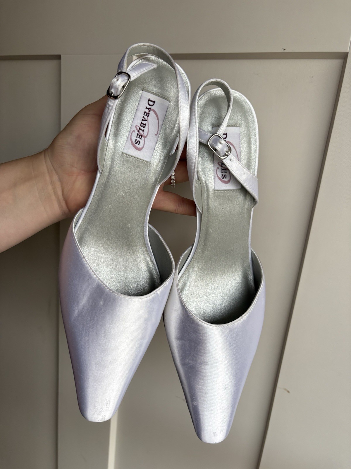 Dyeables Chantilly White Satin Slingback Heels Women’s Bridal Heel