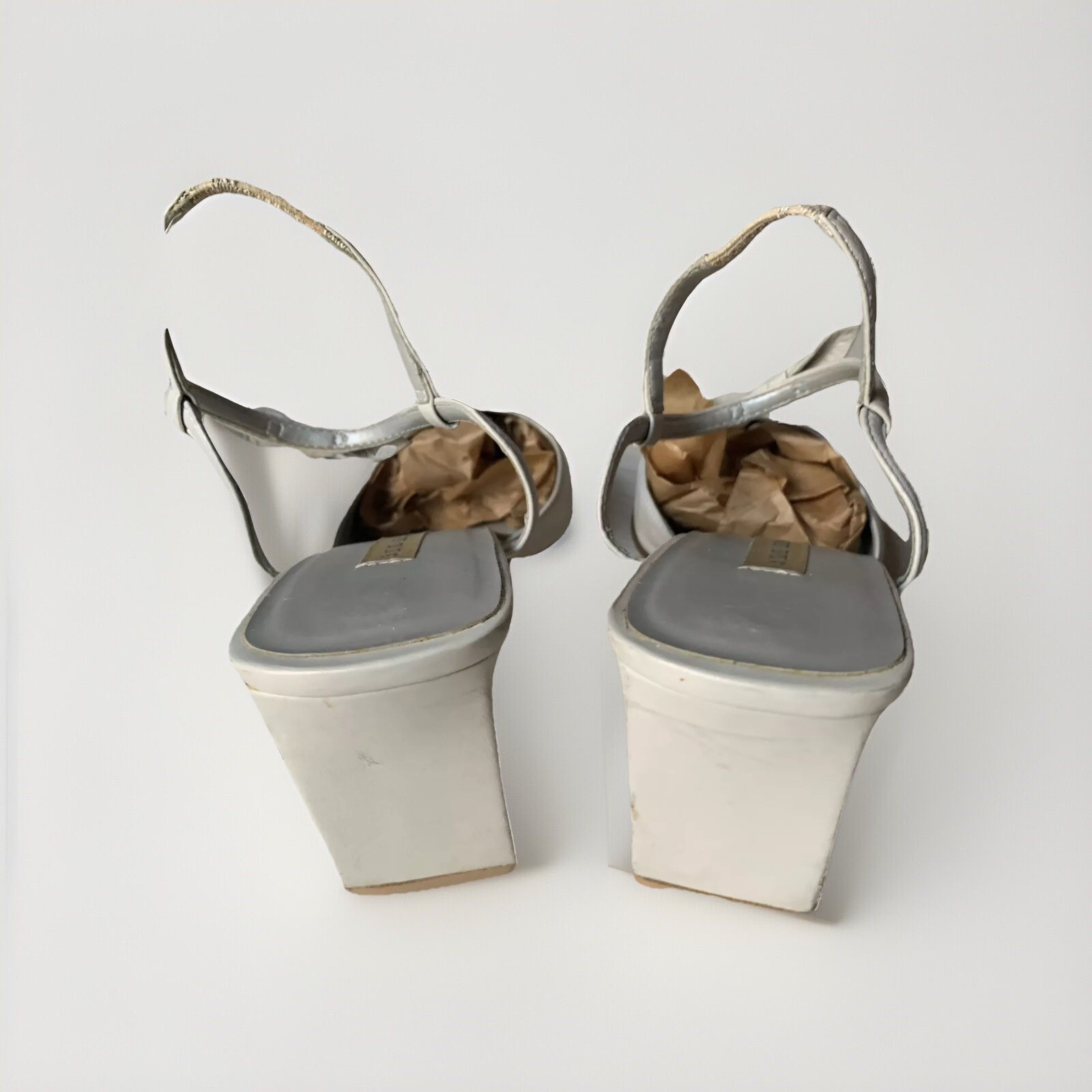 Size 7 White Pearl Leather Ann Marino Heels Ankle Strap Bow