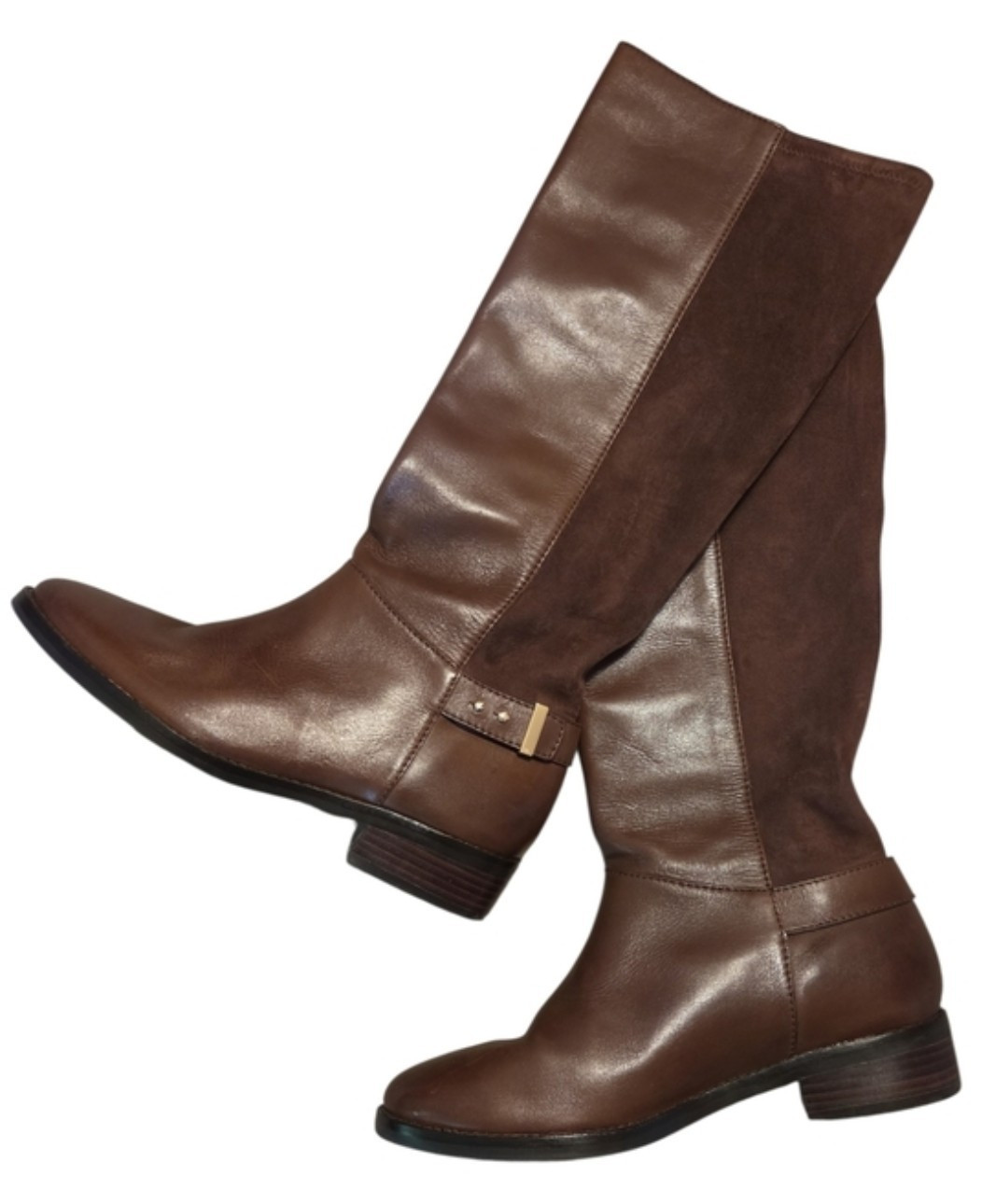 Cole Haan Brown Leather Knee High Riding Boots Buckle US 8 EU 38 Almond Toe