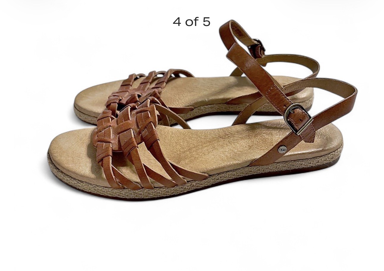 UGG Larisa Flat Brown Leather Strappy Ankle Sandals Women’s US 8 Great Condition