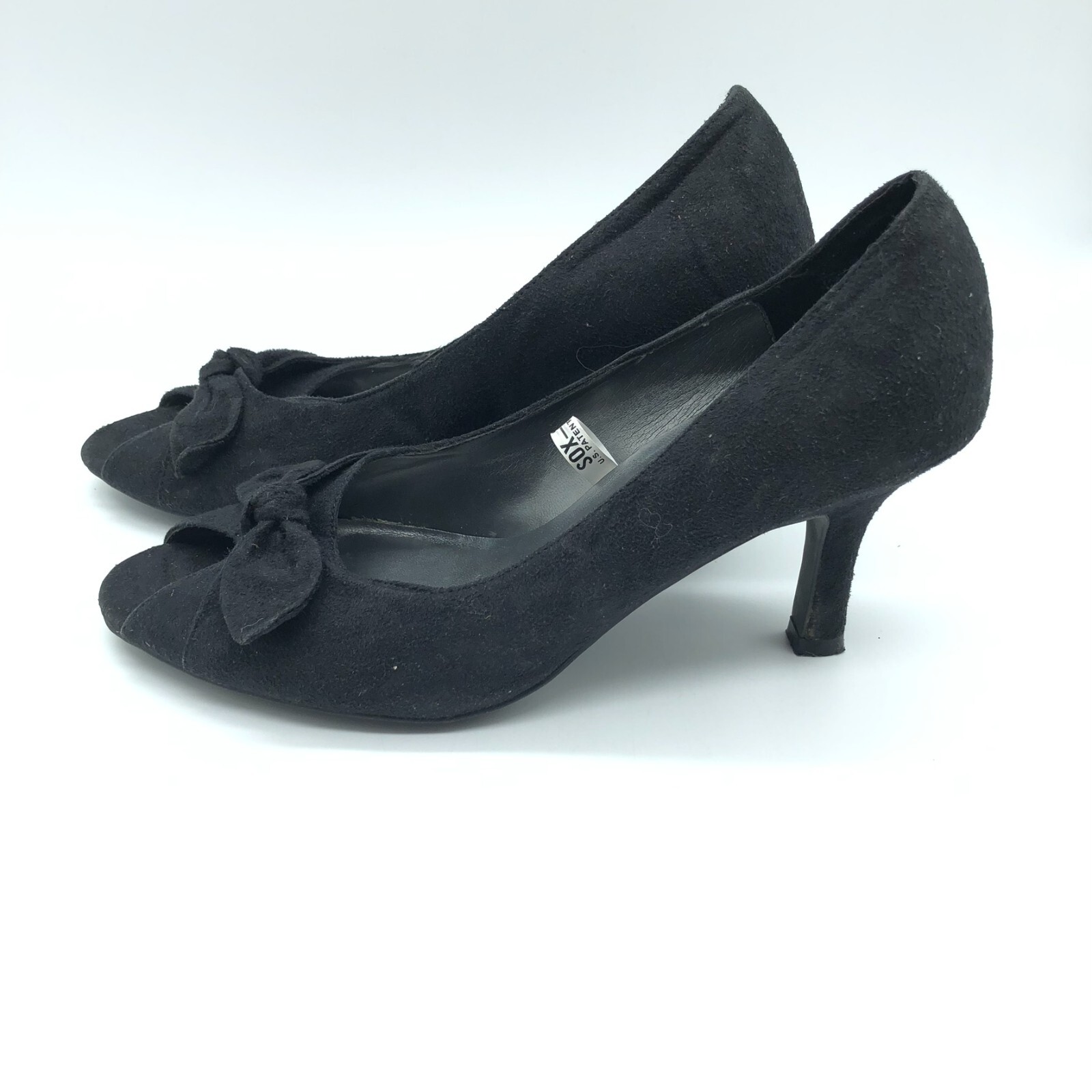 Isaac Mizrahi for Target Gabi Heels Peep Toe Bow Faux Suede Slip On Black Size 9
