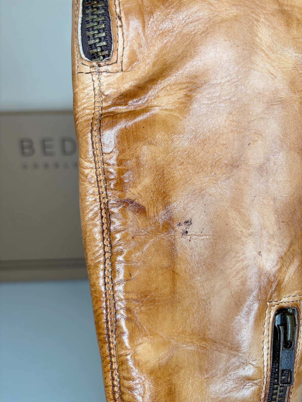 BED STU Tess Tan Distressed Leather Tall Riding Boots BedStu Size 7.5