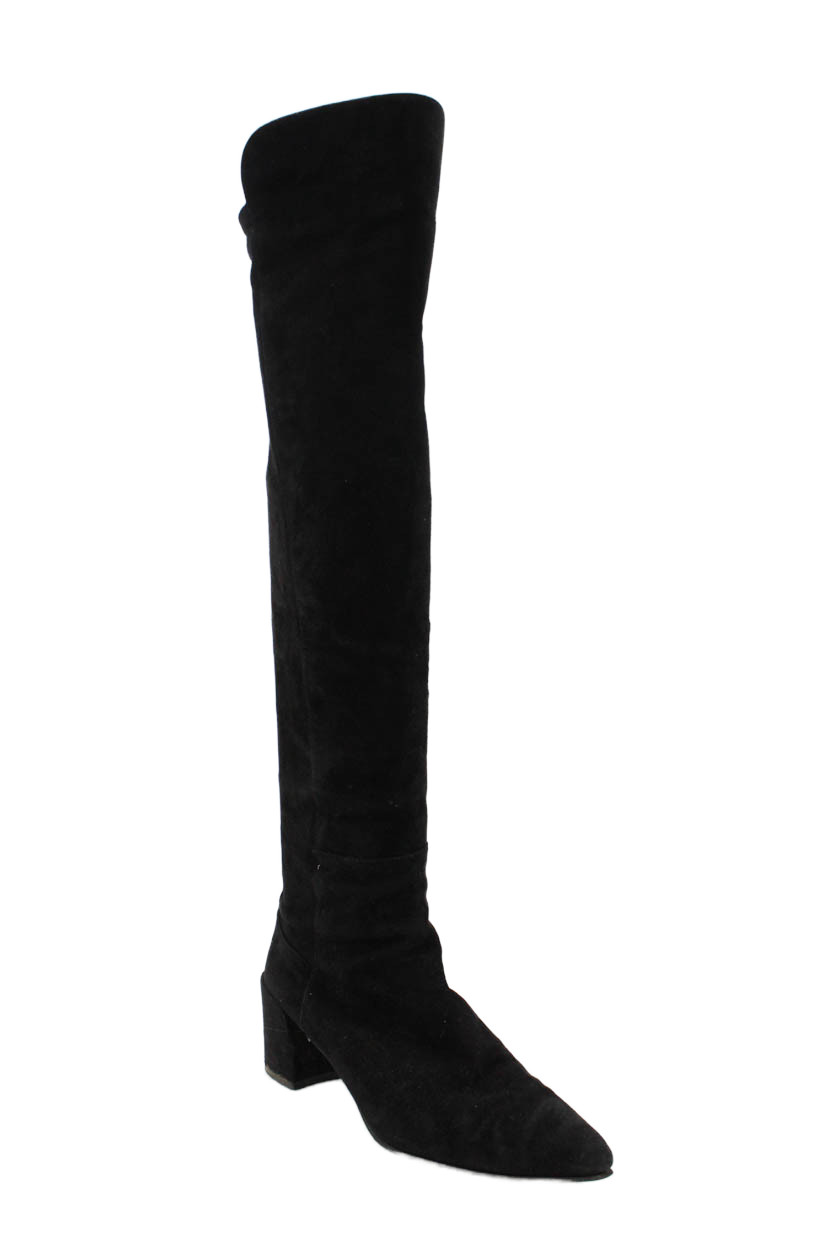 Stuart Weitzman Womens Suede Block Heels Over Knee Boots Shoes Black Size 7.5M