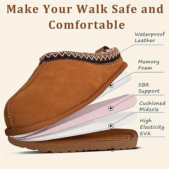 Women’s Chestnut Suede Slippers Soft Lined Indoor Outdoor Wear