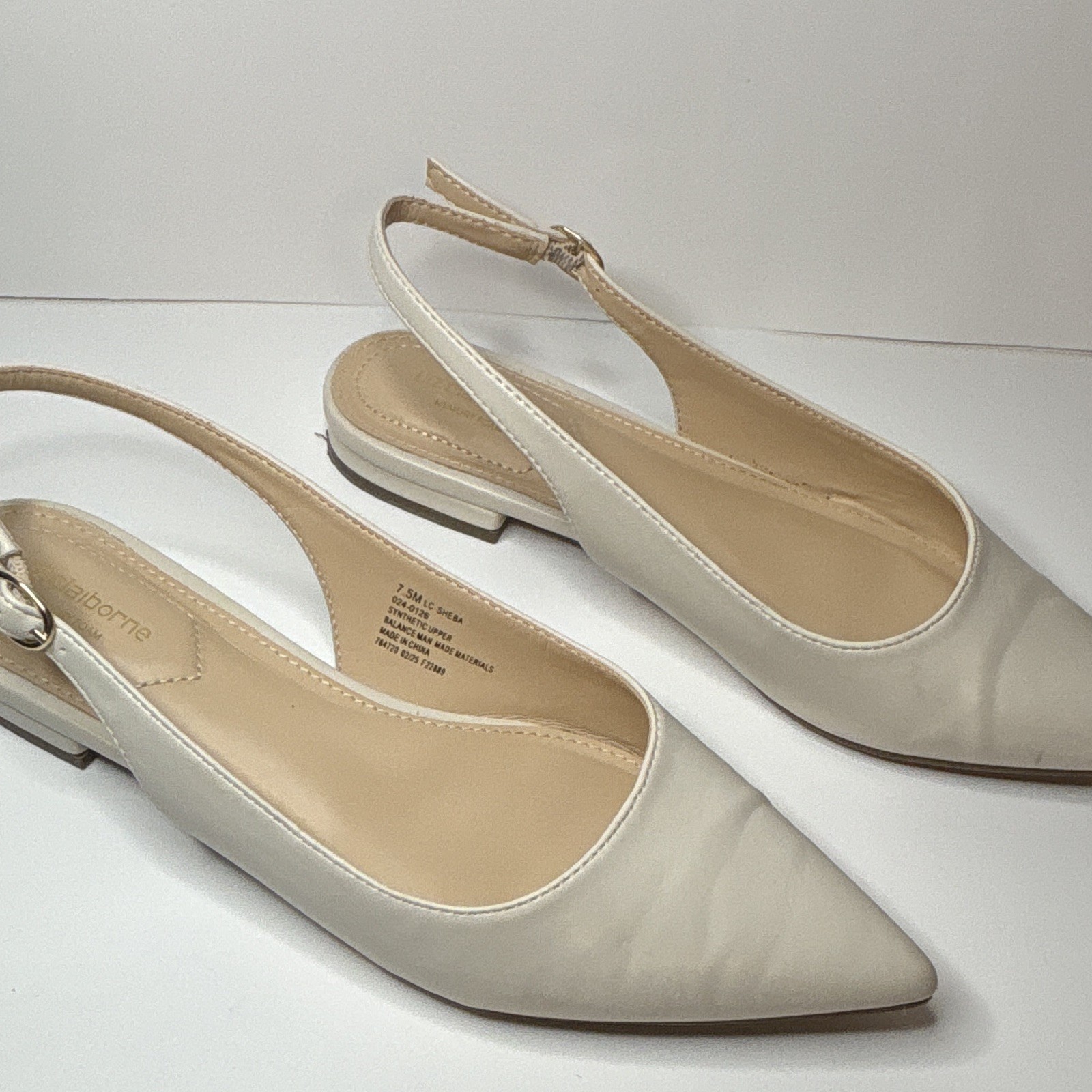 Liz Claiborne Sheba Cream Slingback Pointed Toe Flats Memory Foam 7.5W New