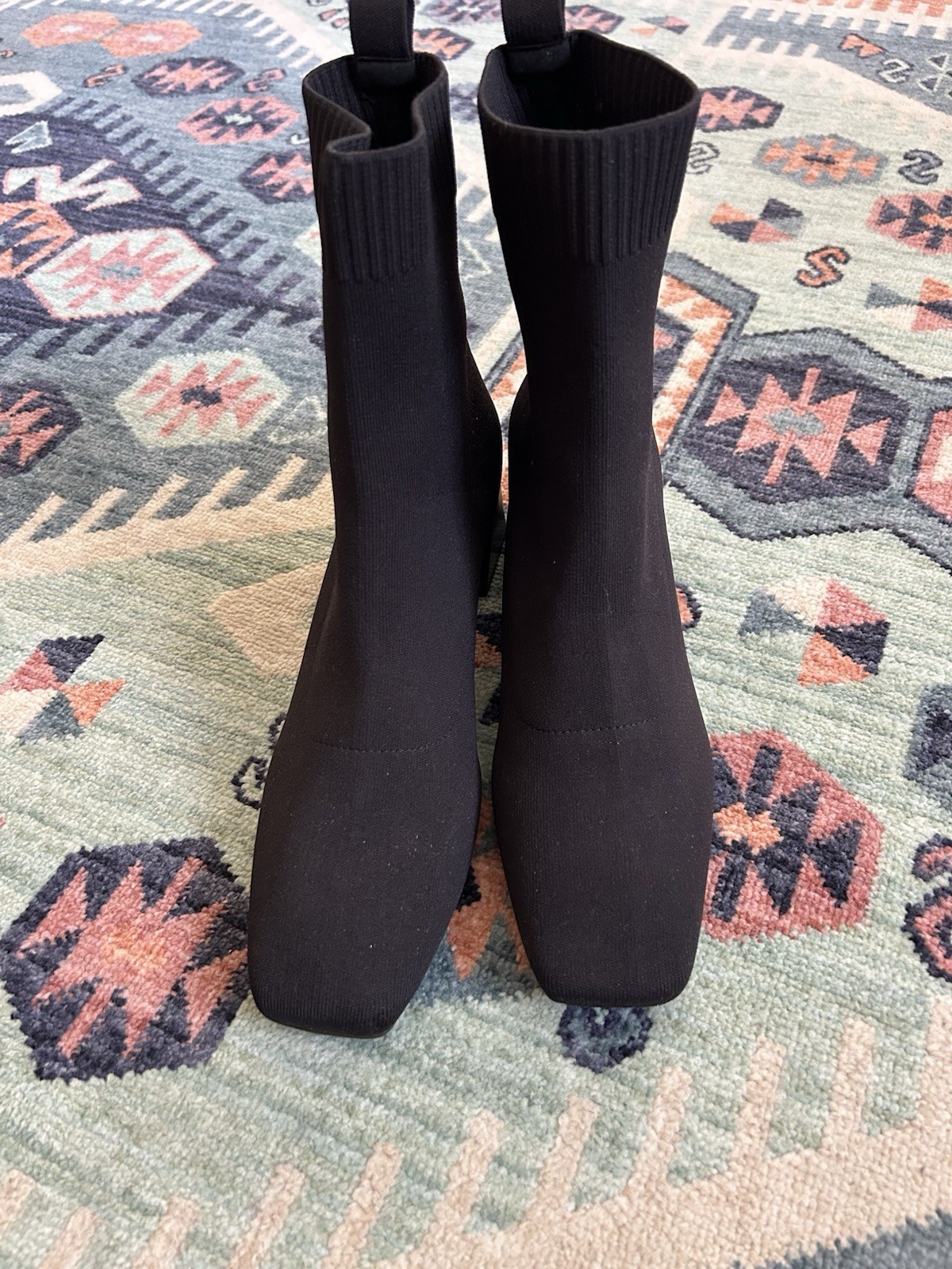VIVAIA Women’s Black Knit Sock Ankle Boots Square Toe Pull-On Stretch US 11