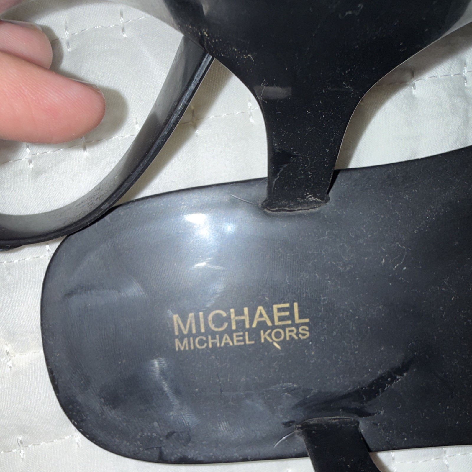 Michael Kors Women’s Black Thong Sandals Ankle Strap Buckle Logo US 8